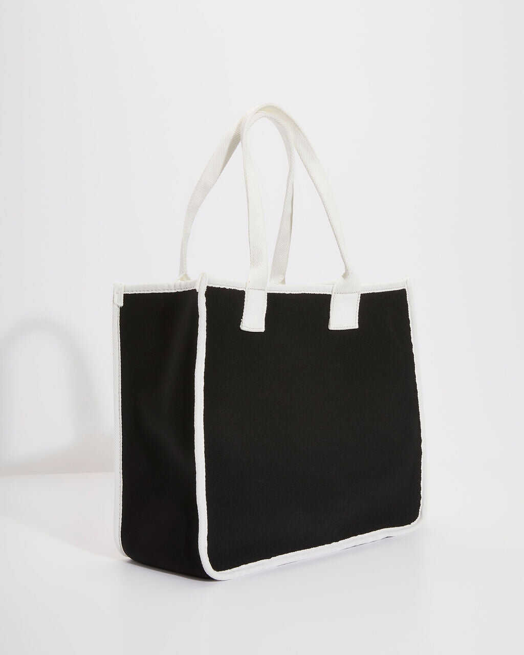 Black and white color block tote bag