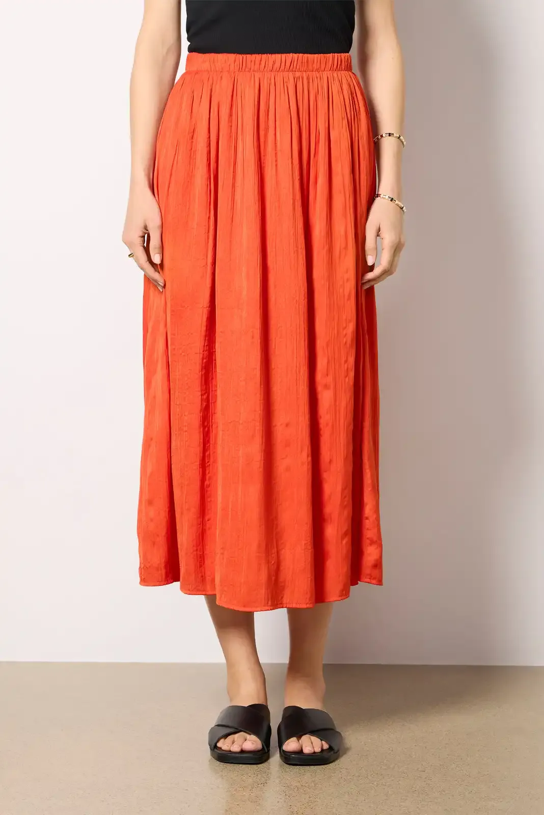 Red Satin Midi Skirt