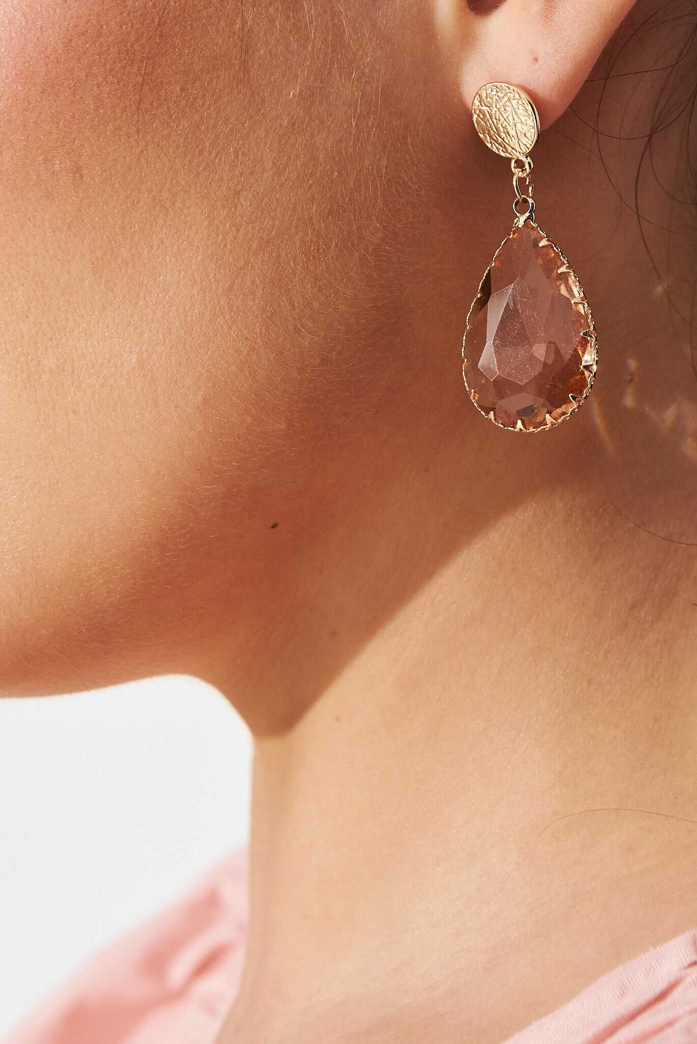 Drop Earrings In Gold With Rust Stone