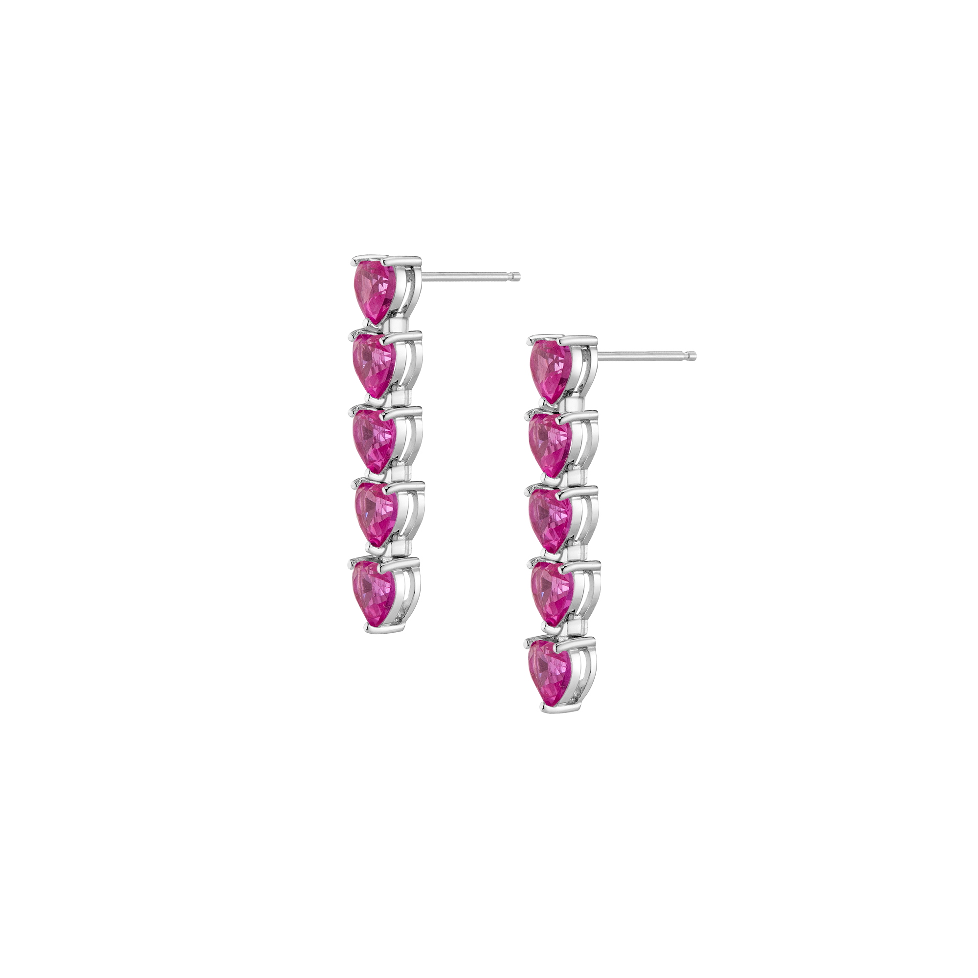 Pink Sapphire Heart Tennis Earrings