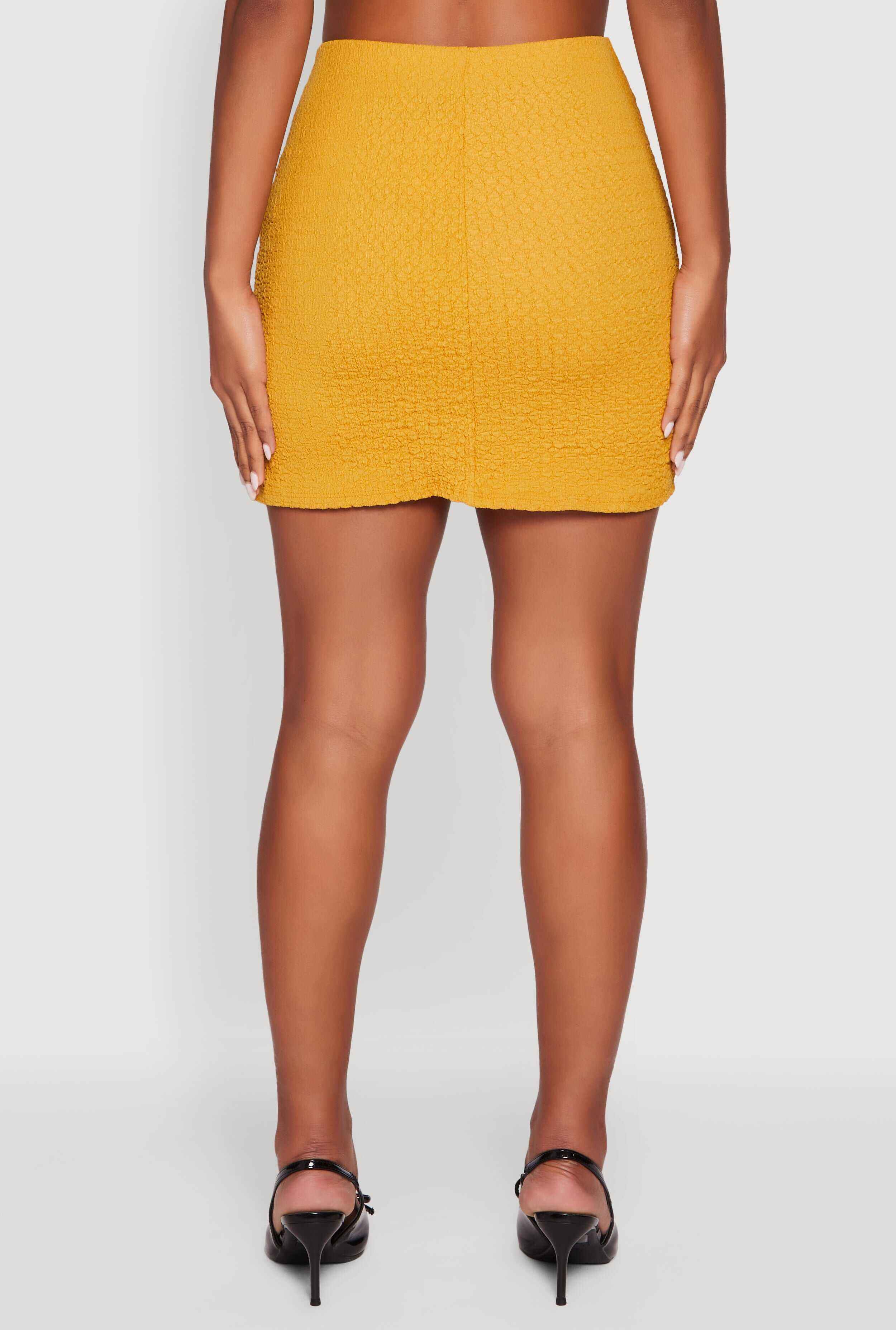 Textured Knit Bow Detail Side Slit Mini Skirt