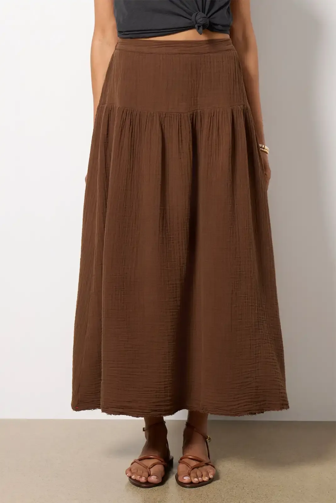 Cocoa Bean Gauze Midi Skirt