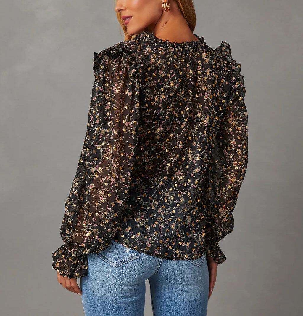 Floral Ruffle Trim Blouse