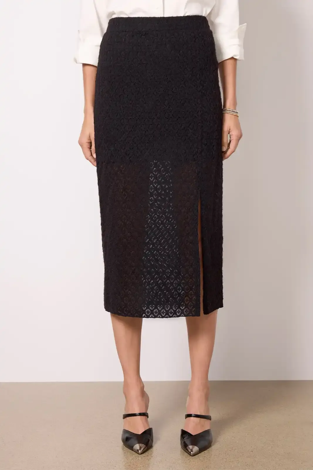 Stretch Lace Midi Skirt