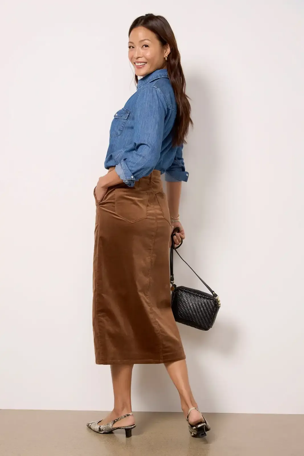Maple Brown Corduroy Midi Skirt