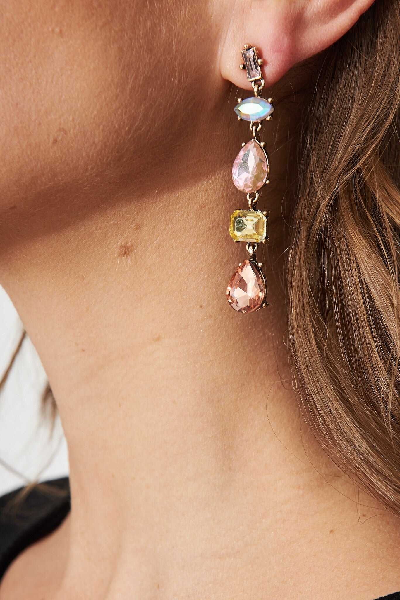 Drop Earrings In Multi Diamante