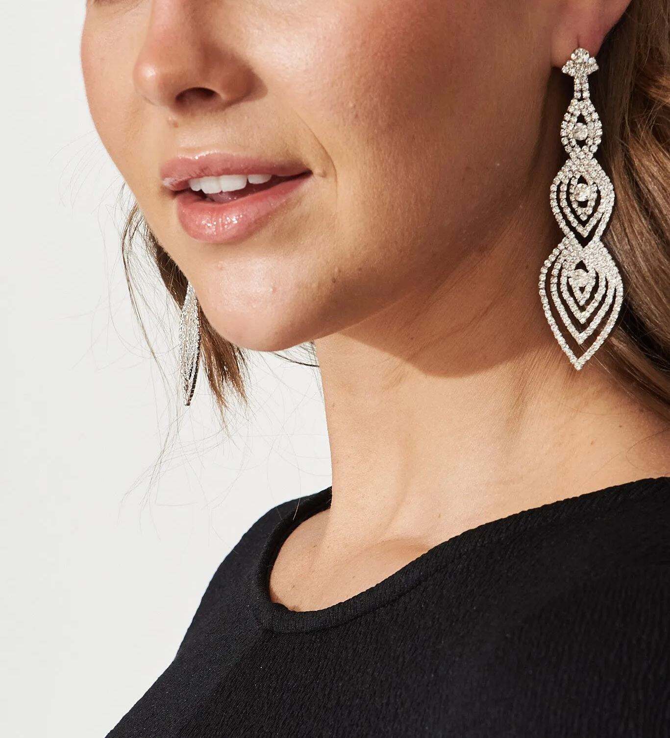 Drop Earrings In Silver Diamante