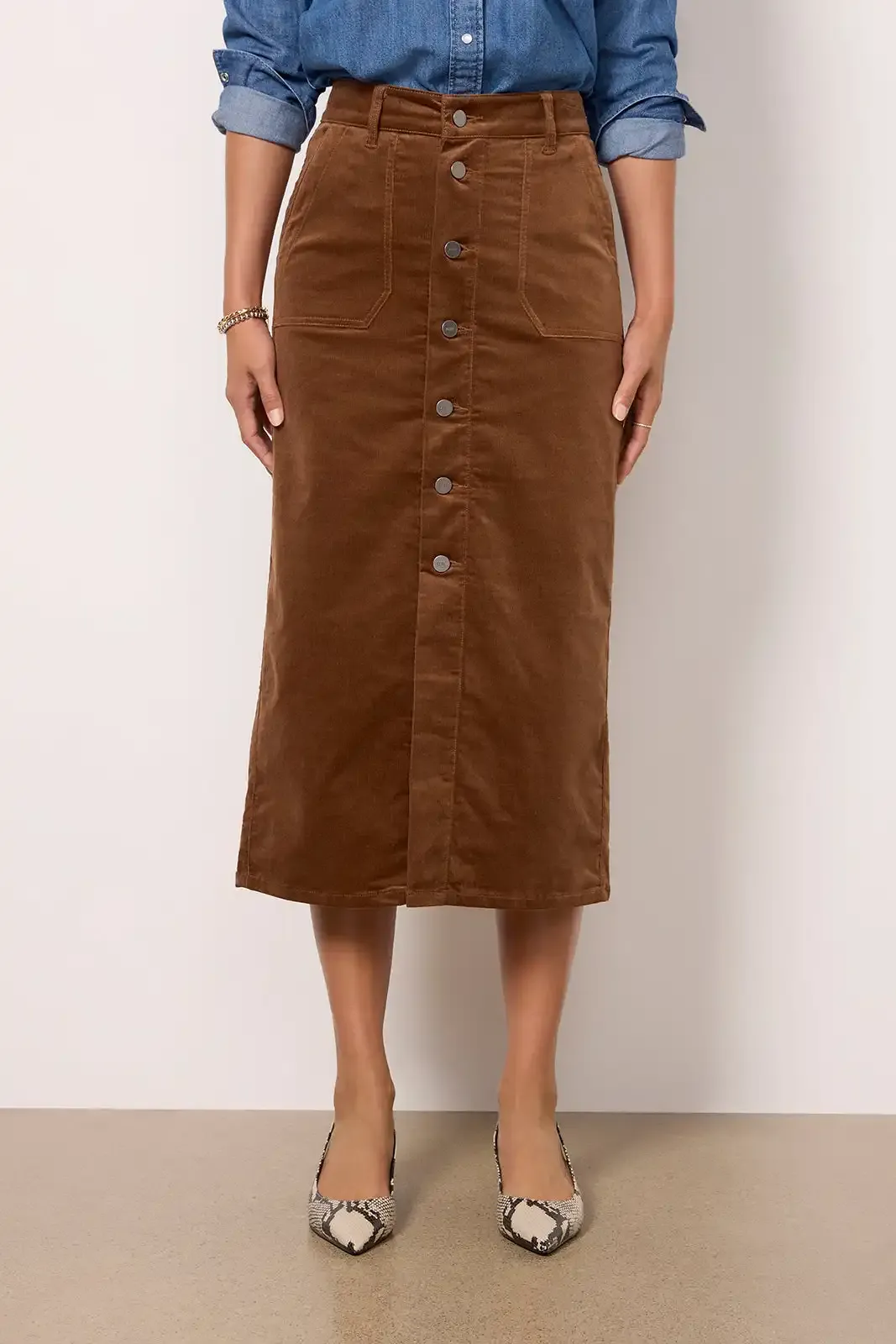 Maple Brown Corduroy Midi Skirt