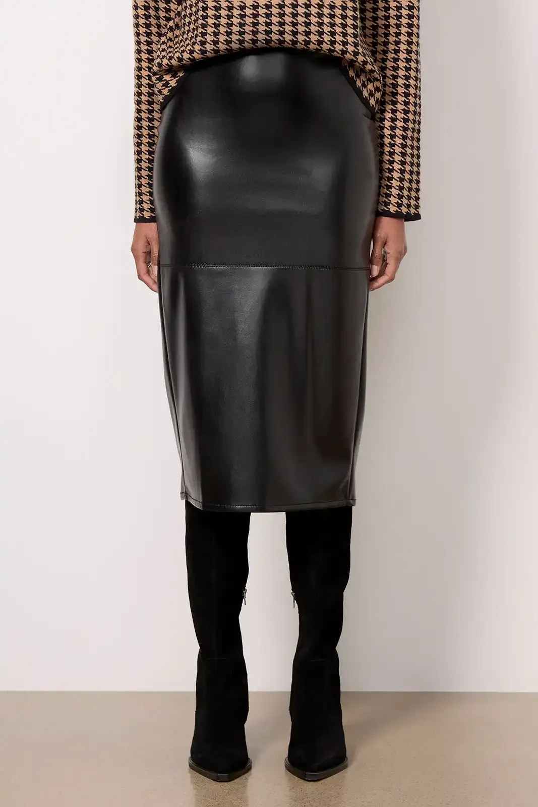 Black Sheen Faux-Leather Skirt