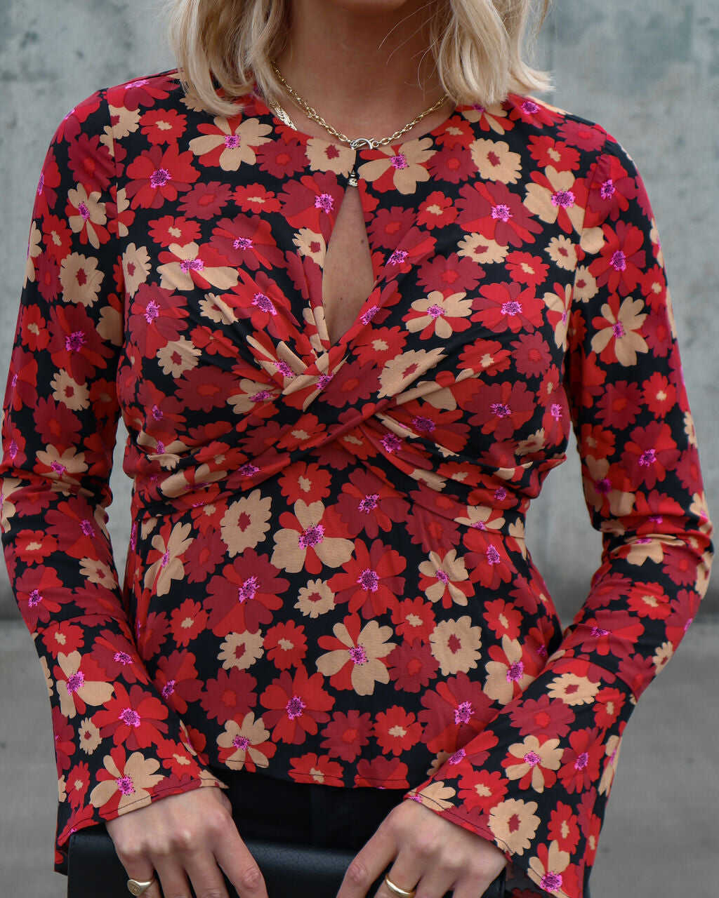 Floral Cutout Bell Sleeve Top