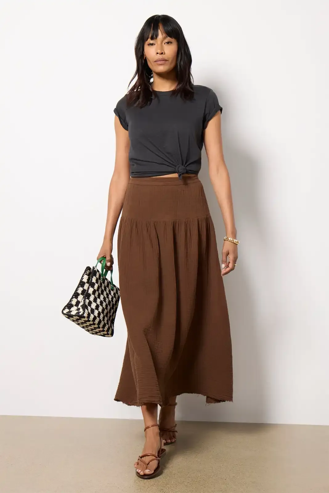 Cocoa Bean Gauze Midi Skirt