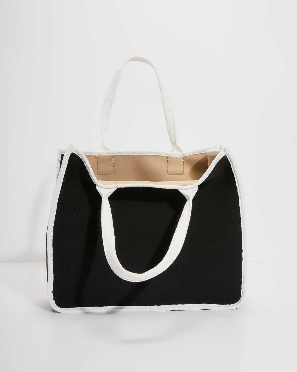 Black and white color block tote bag
