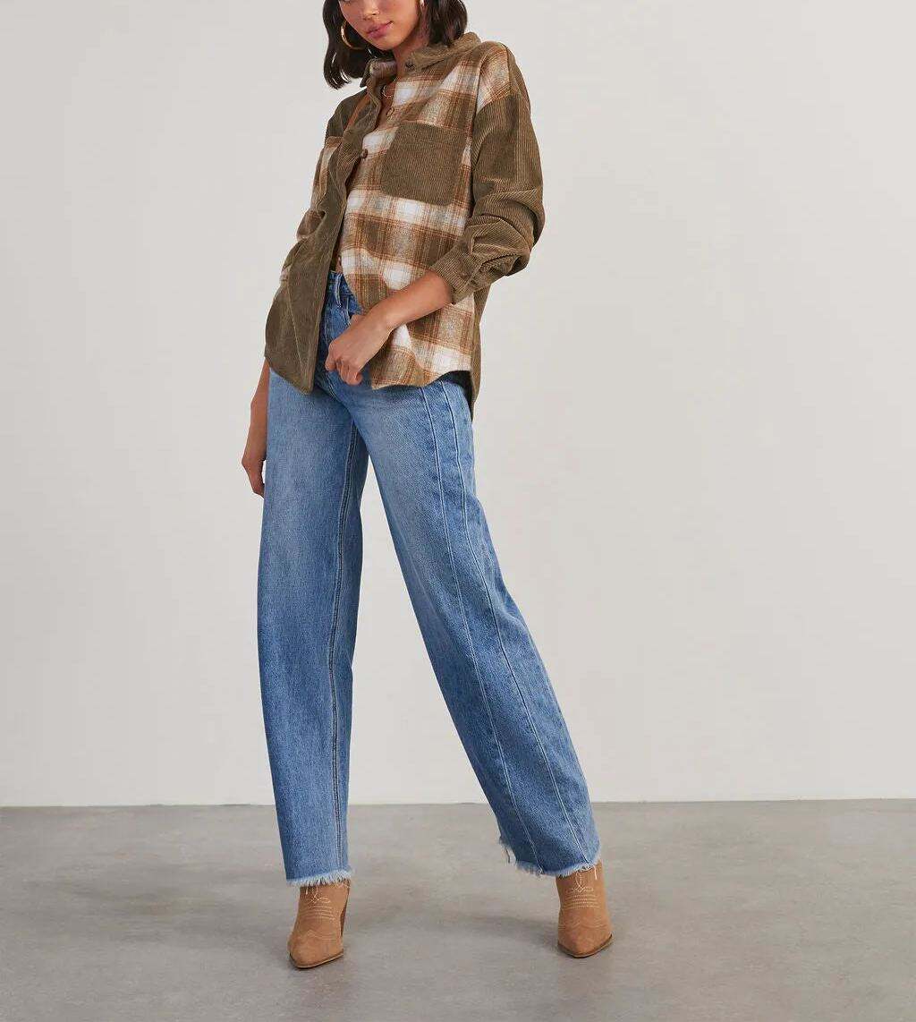 Plaid Colorblock Button Down Top