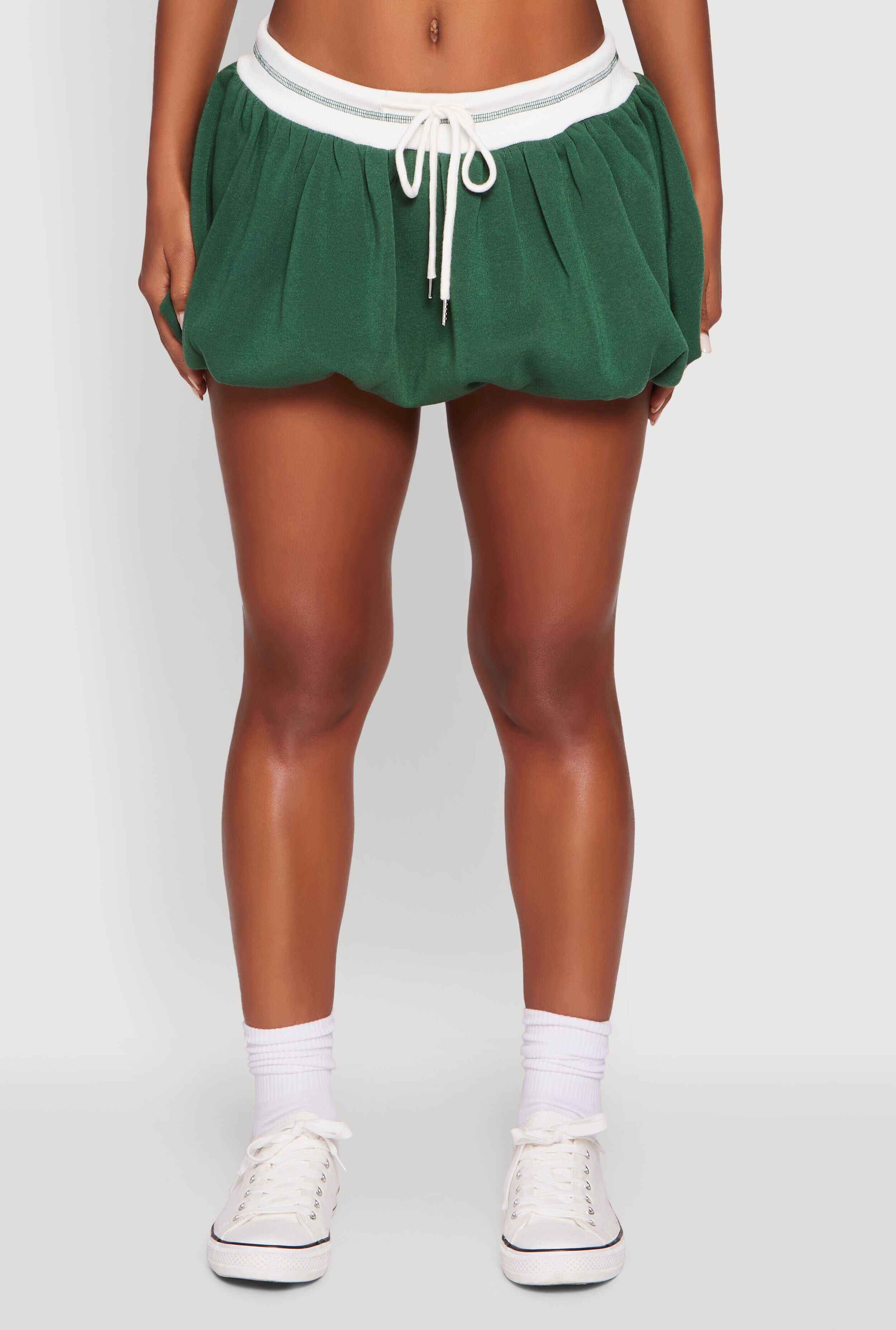 Drawstring Waist Color Blocked Bubble Hem Skirt