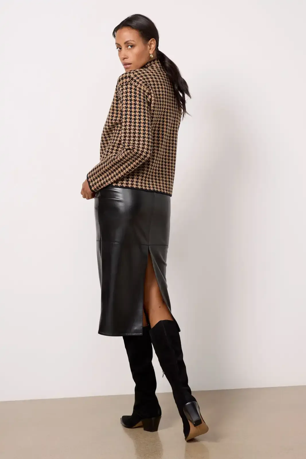 Black Sheen Faux-Leather Skirt