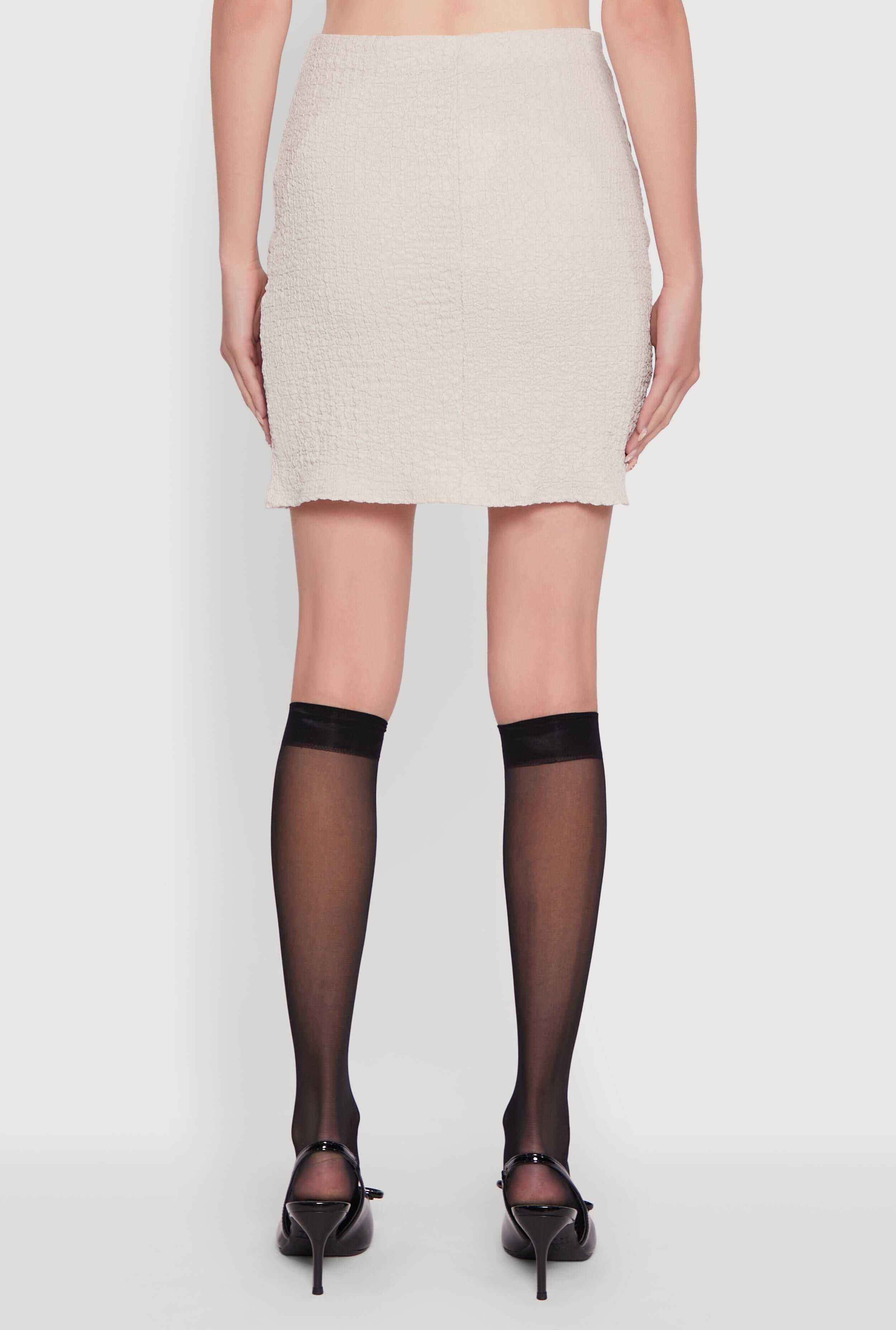 Textured Knit Bow Detail Side Slit Mini Skirt