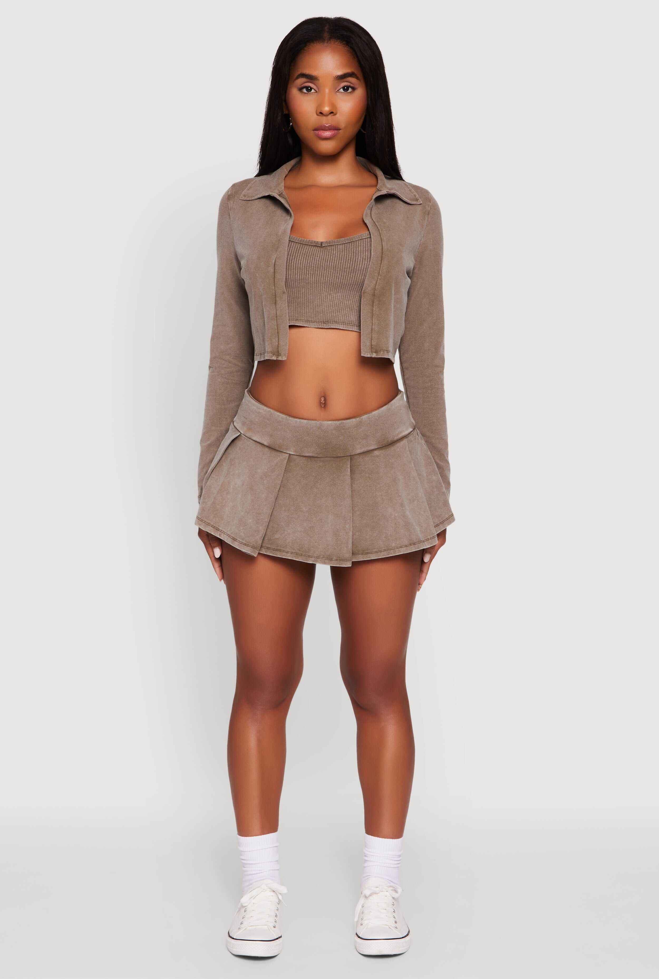 Trendy Acid Wash Pleated Micro Skort