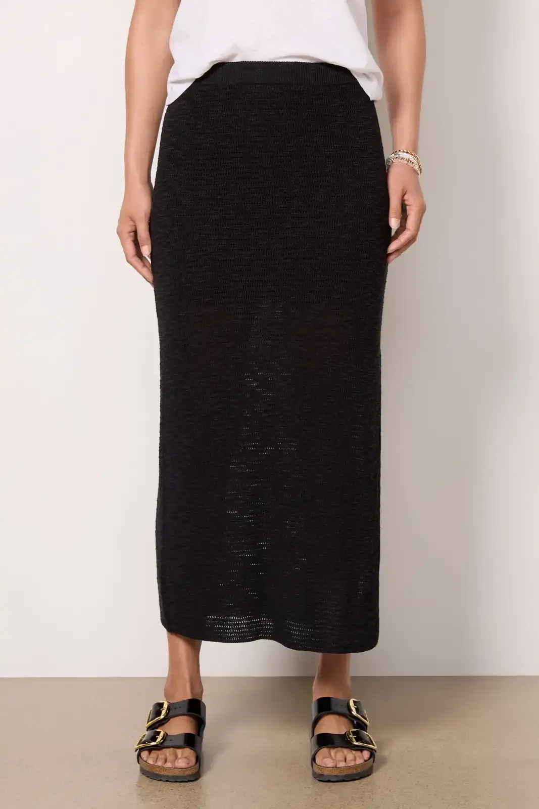 Black Breezy Side Slit Midi Skirt