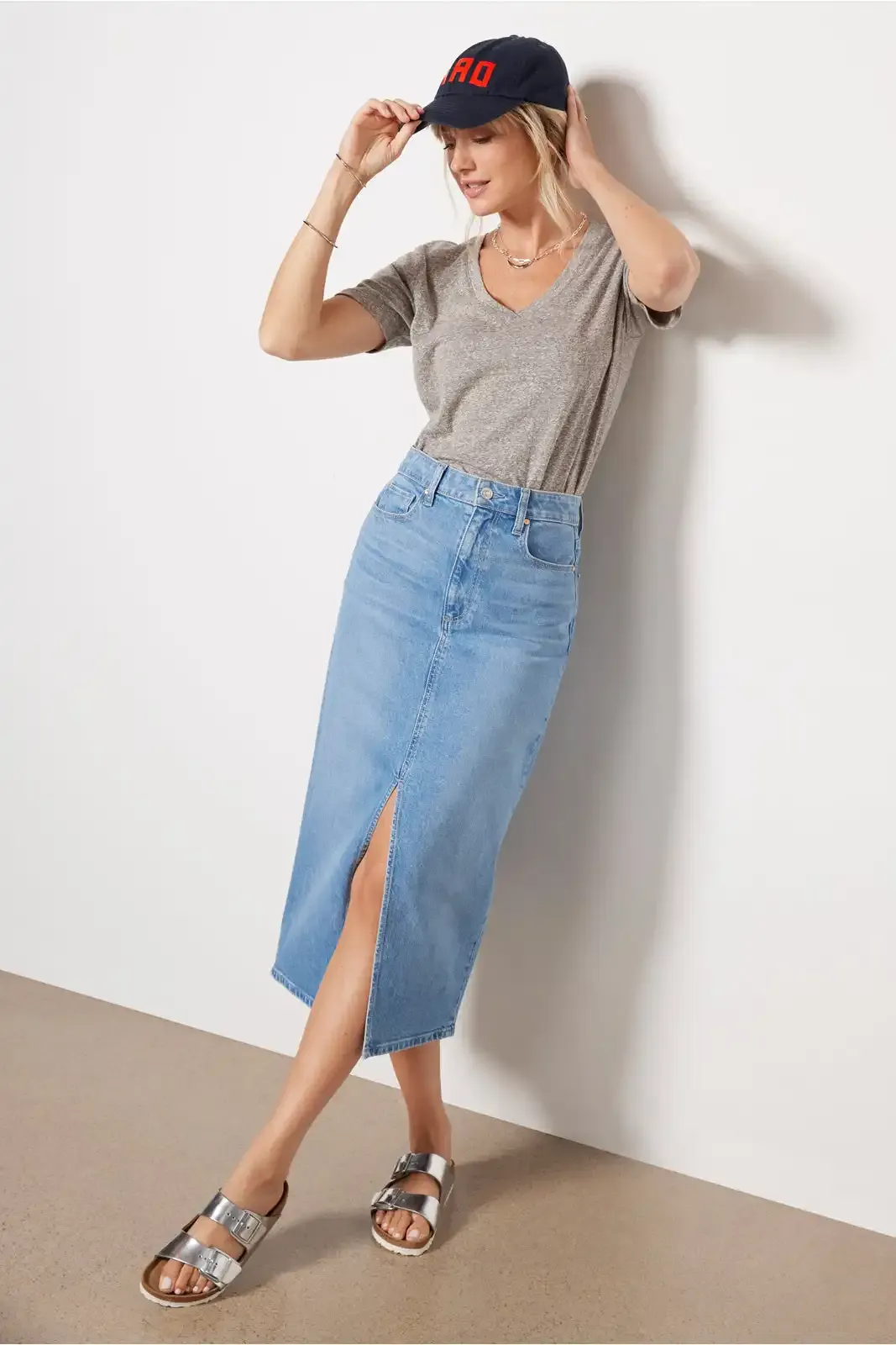 Light-Colored Denim Midi Skirt