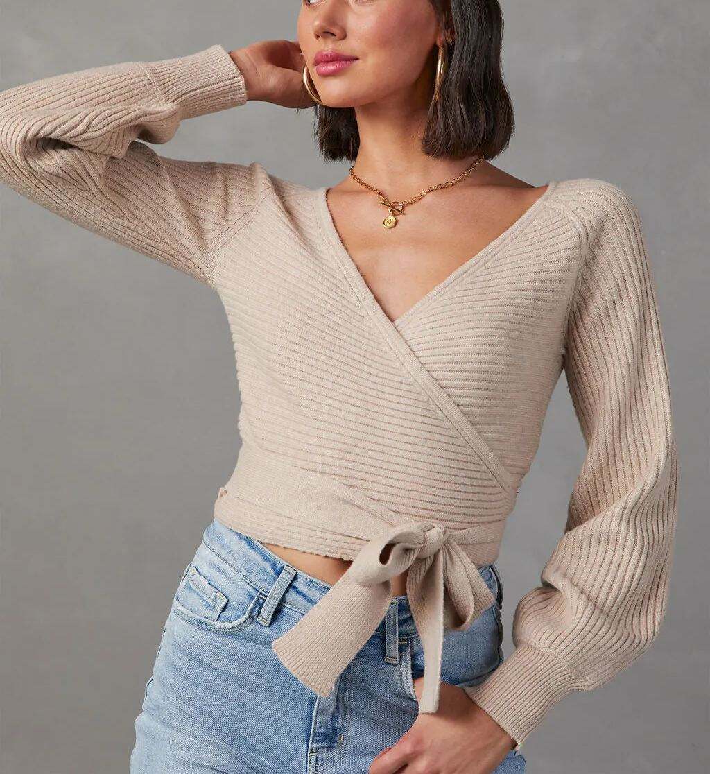 Cropped Wrap Sweater
