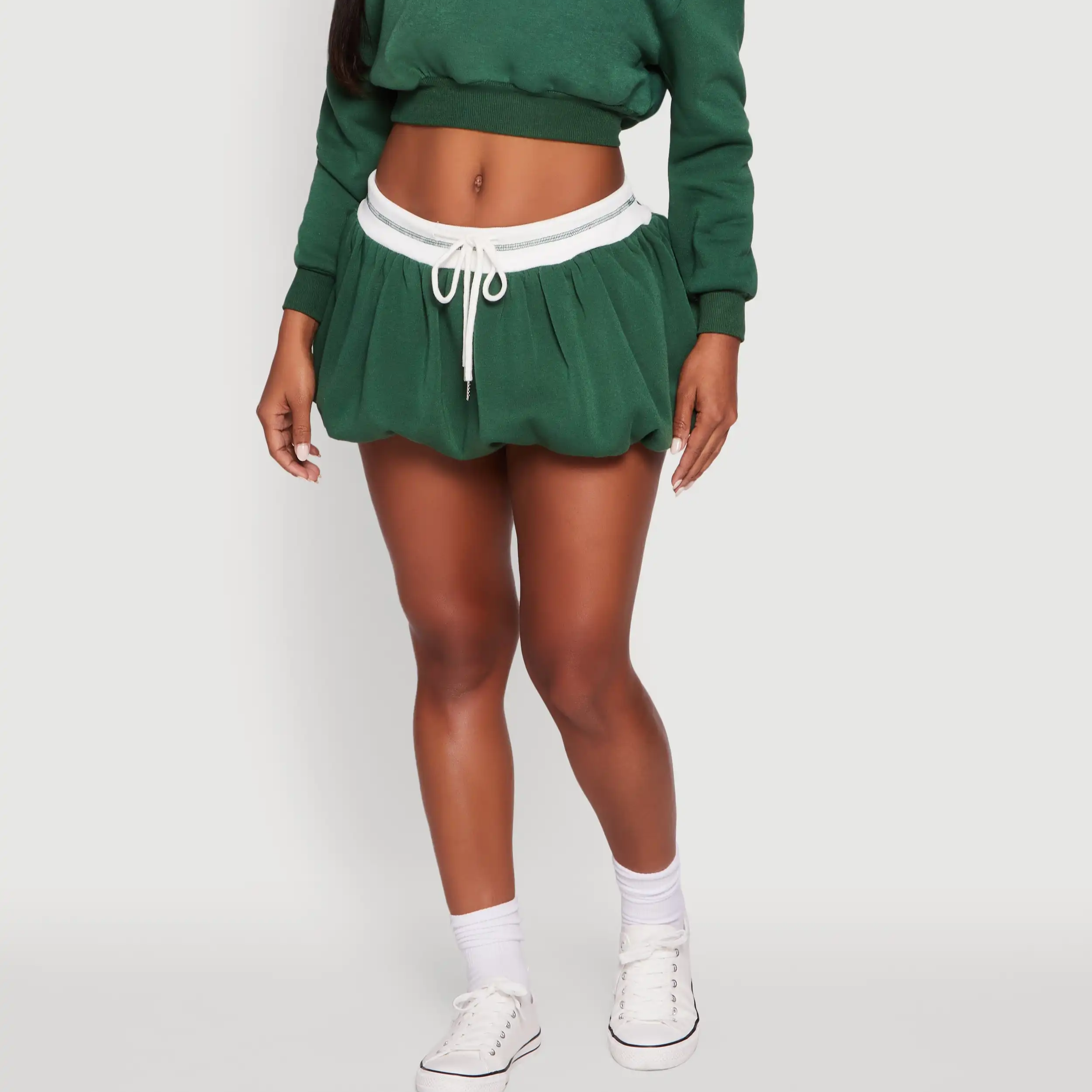 Drawstring Waist Color Blocked Bubble Hem Skirt