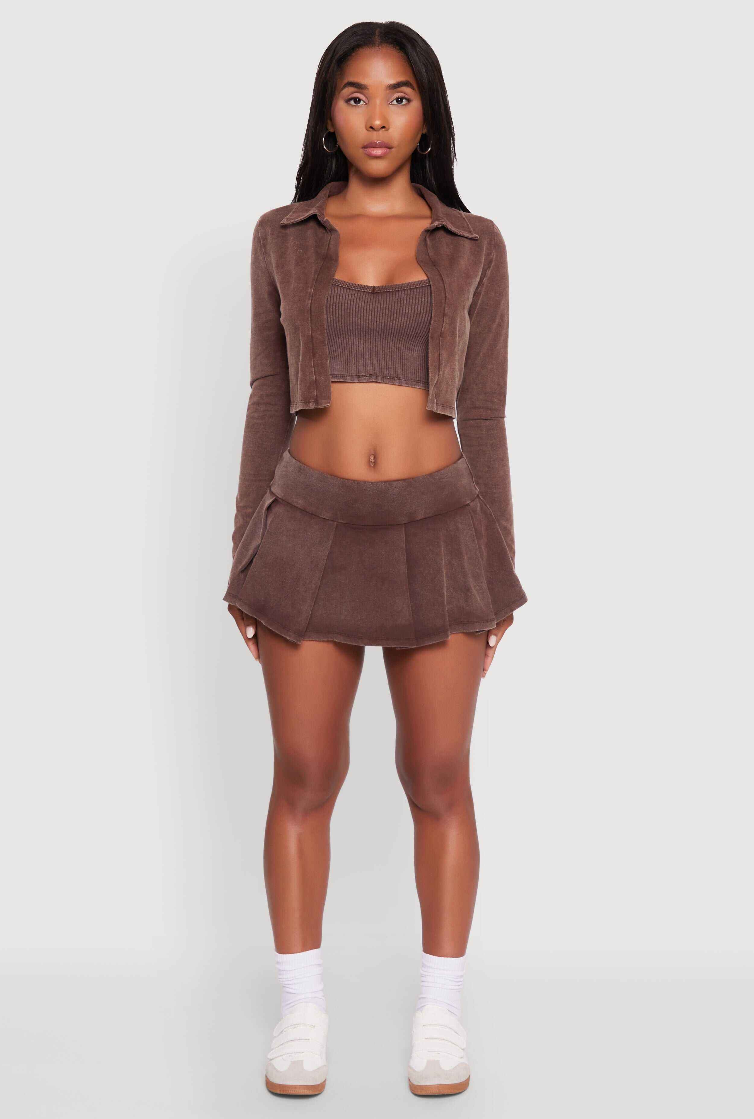 Trendy Acid Wash Pleated Micro Skort