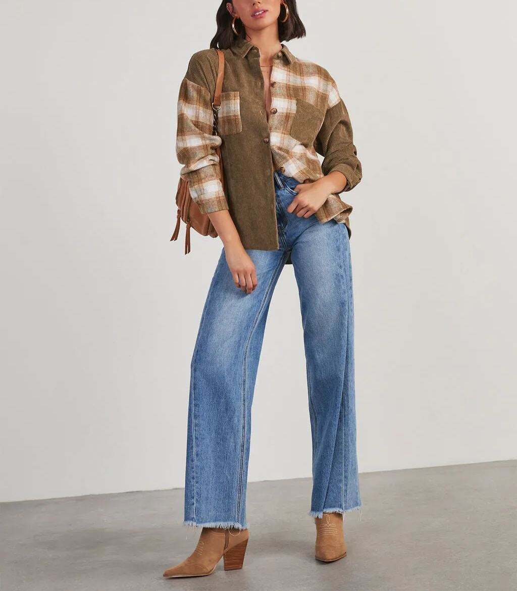Plaid Colorblock Button Down Top