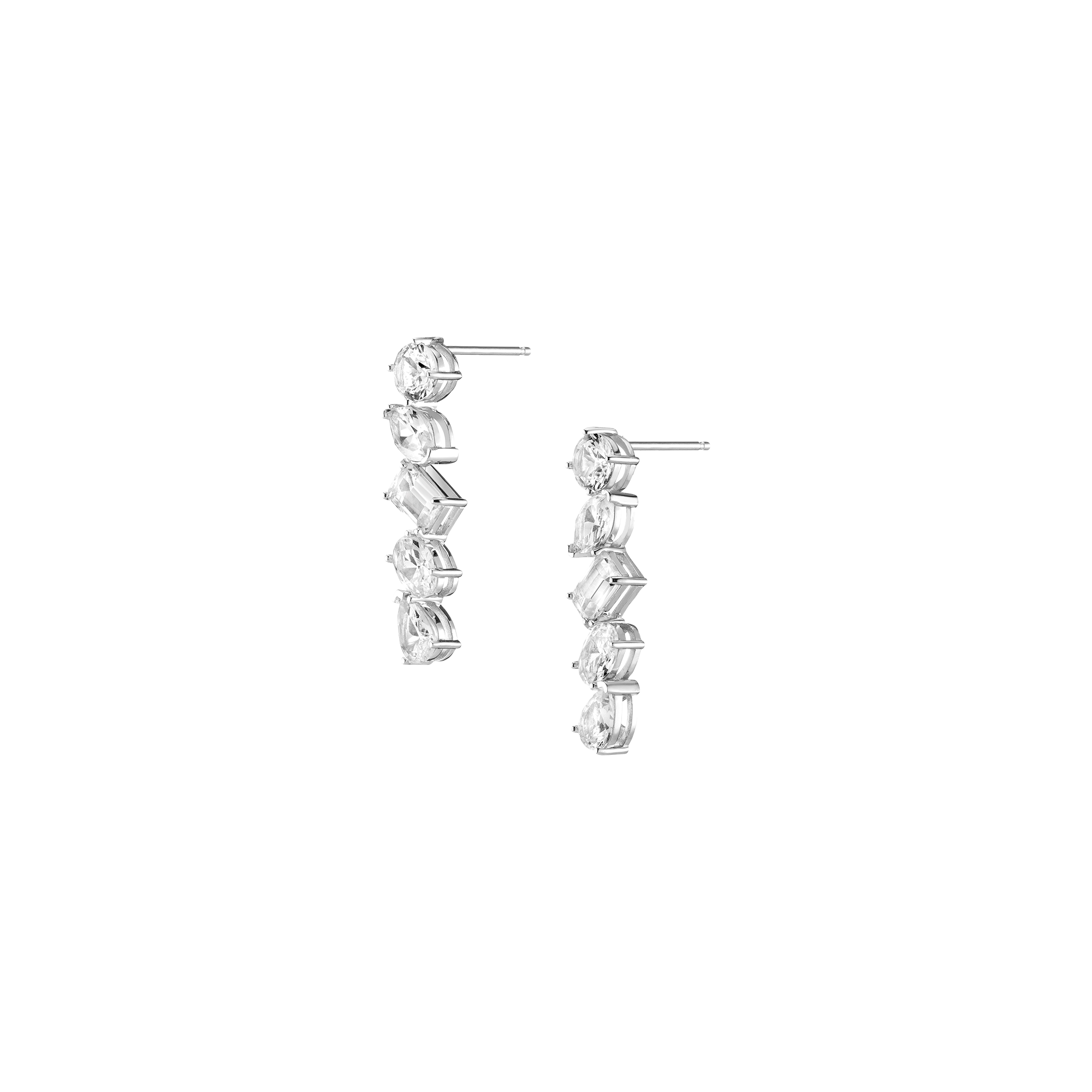 White Sapphire Mixed Shape Tennis Earrings