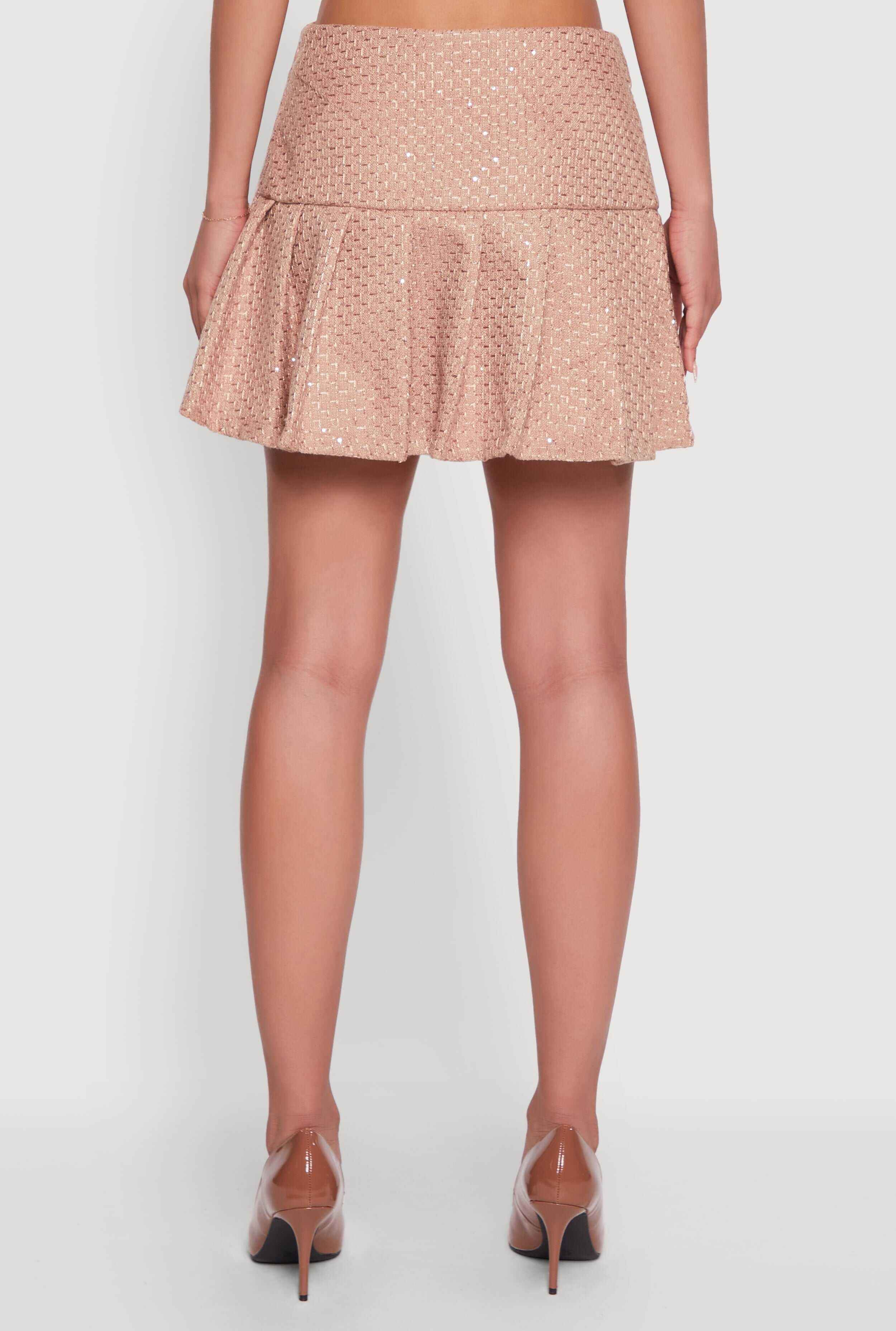 Tweed Pleated Mini Skirt