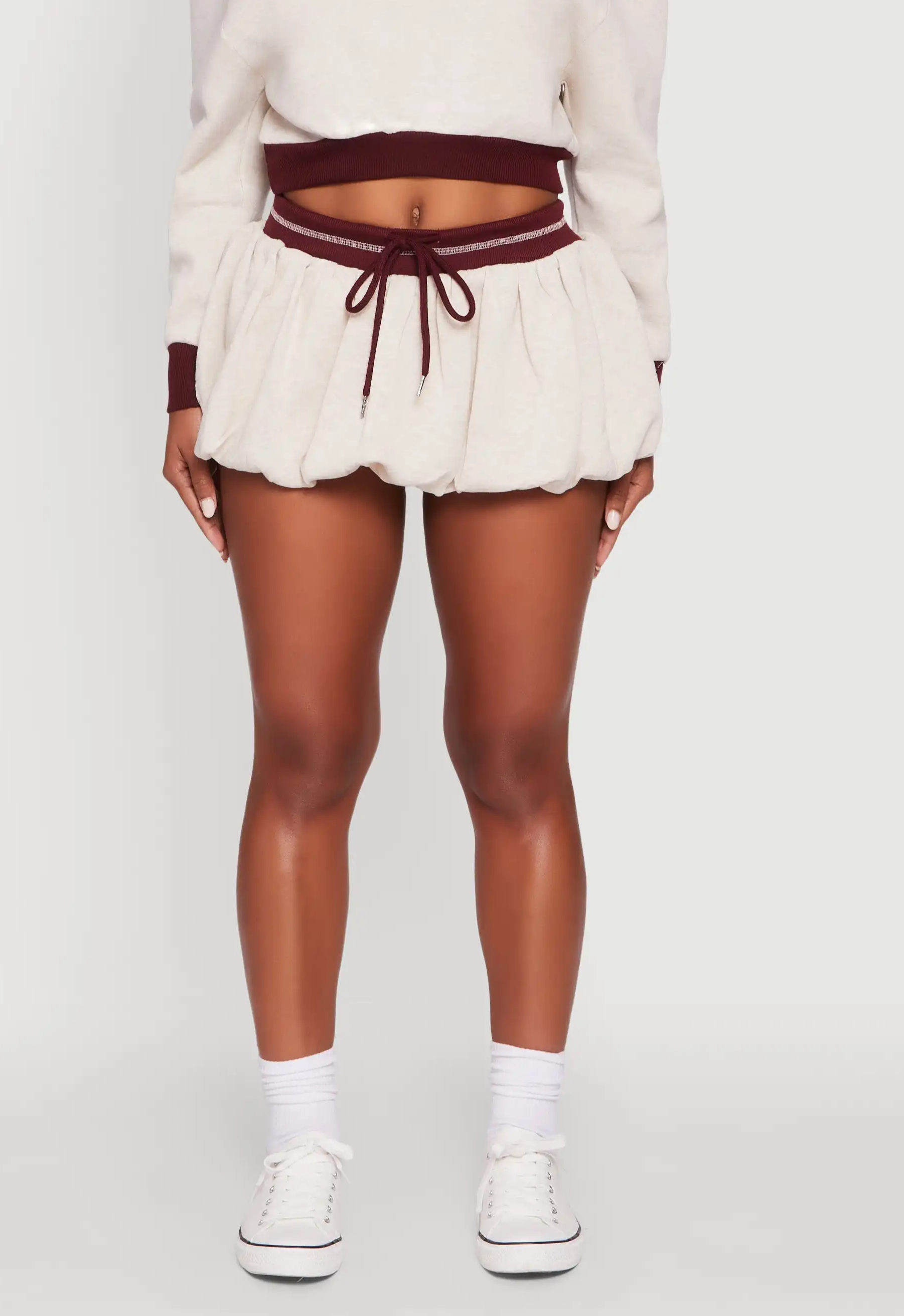 Drawstring Waist Color Blocked Bubble Hem Skirt