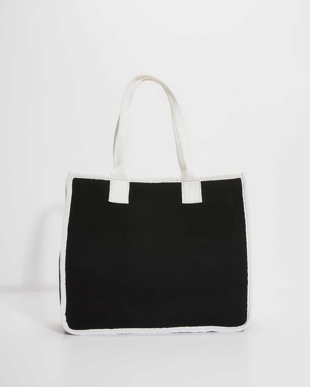 Black and white color block tote bag