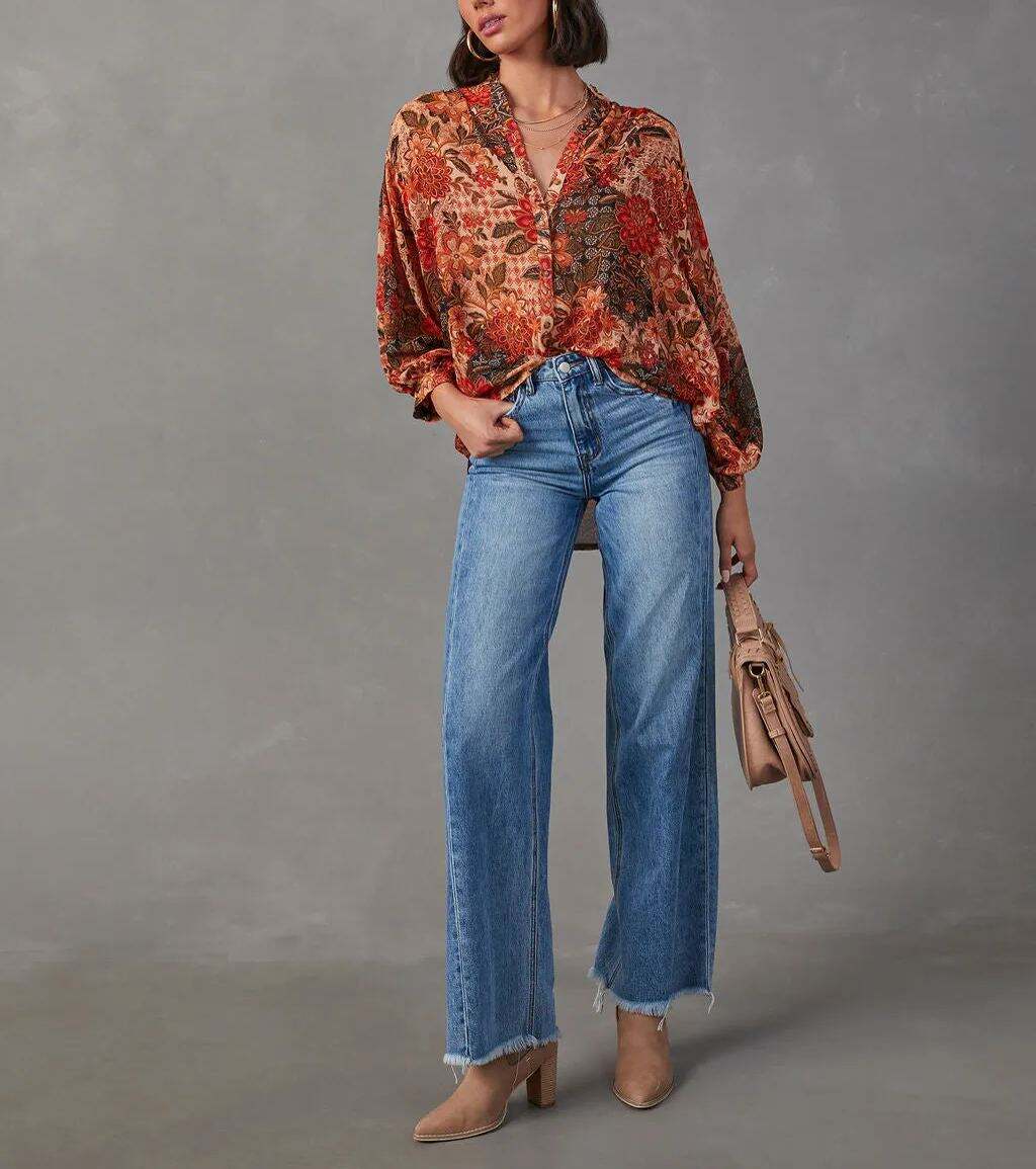 Autumn Floral Button Down Blouse