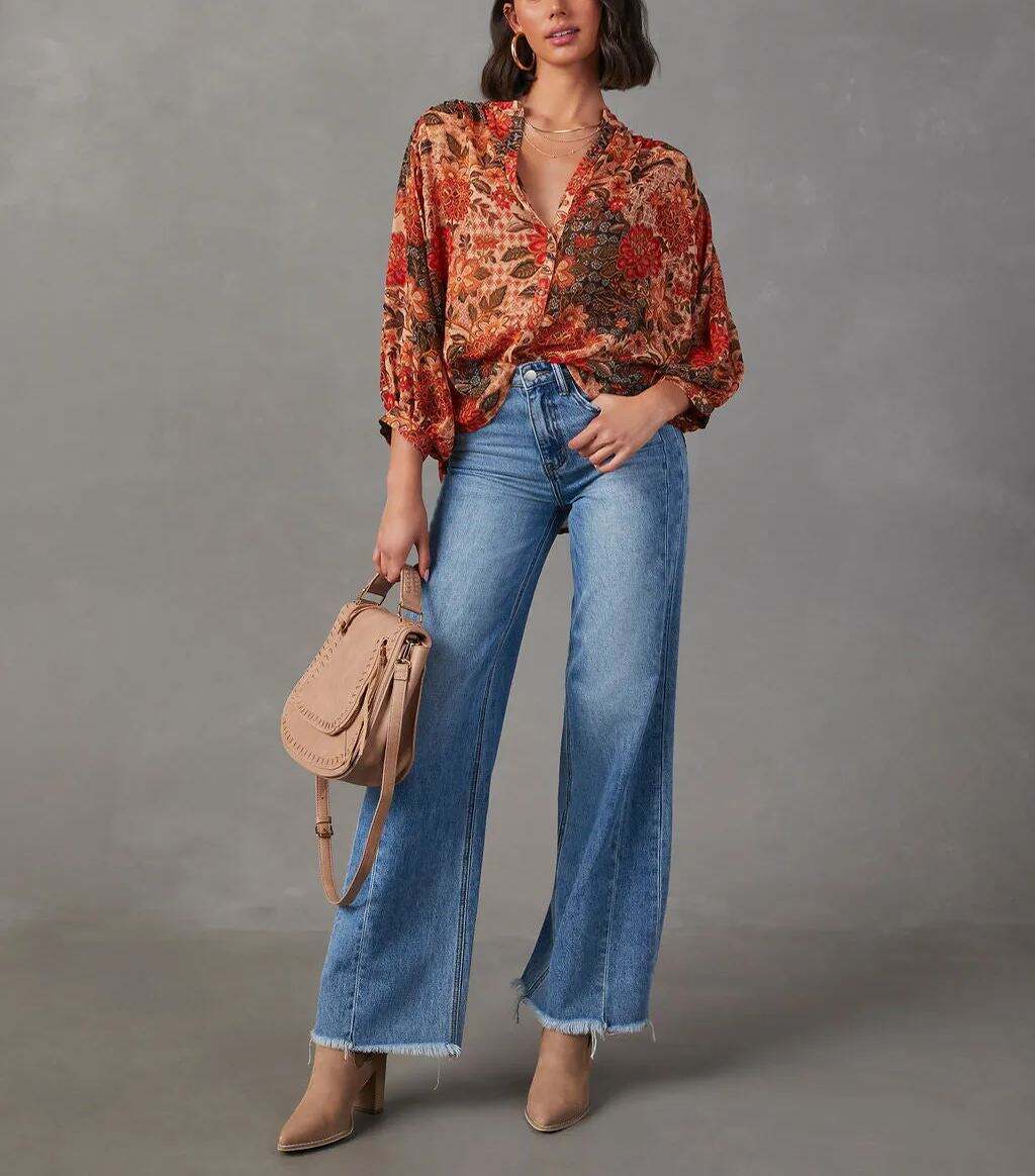 Autumn Floral Button Down Blouse