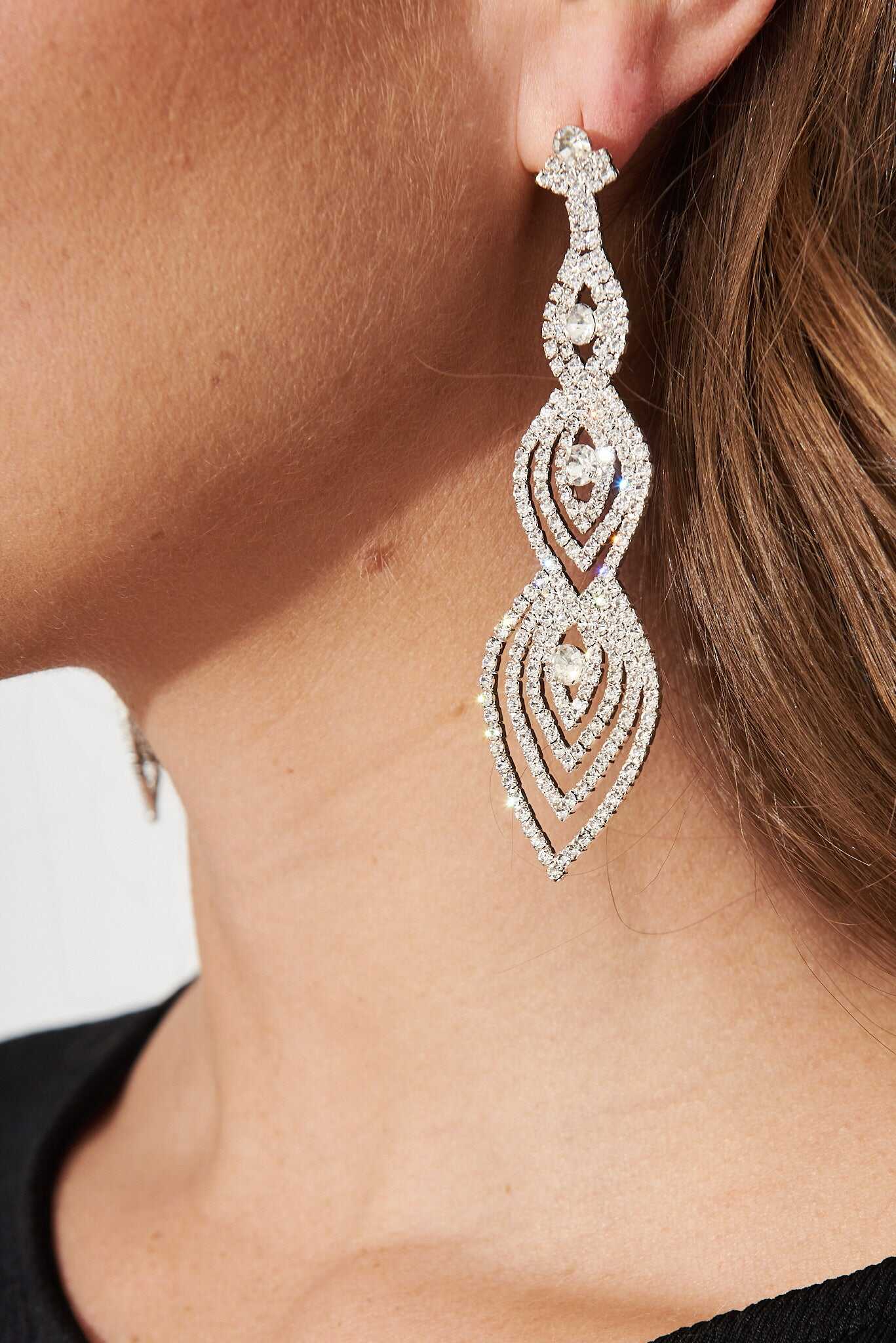 Drop Earrings In Silver Diamante