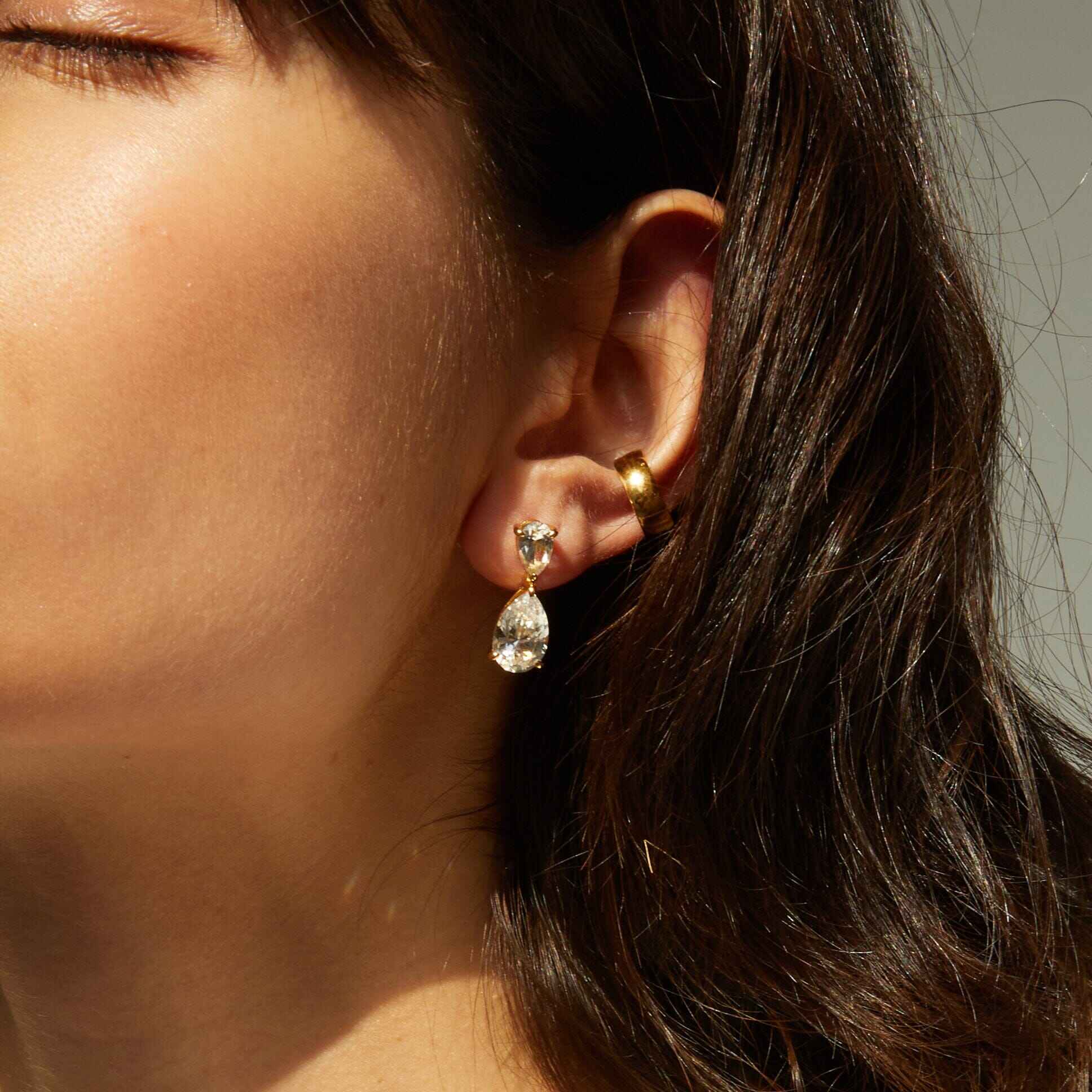 Pear-Shaped Crystal Double Drop Earrings