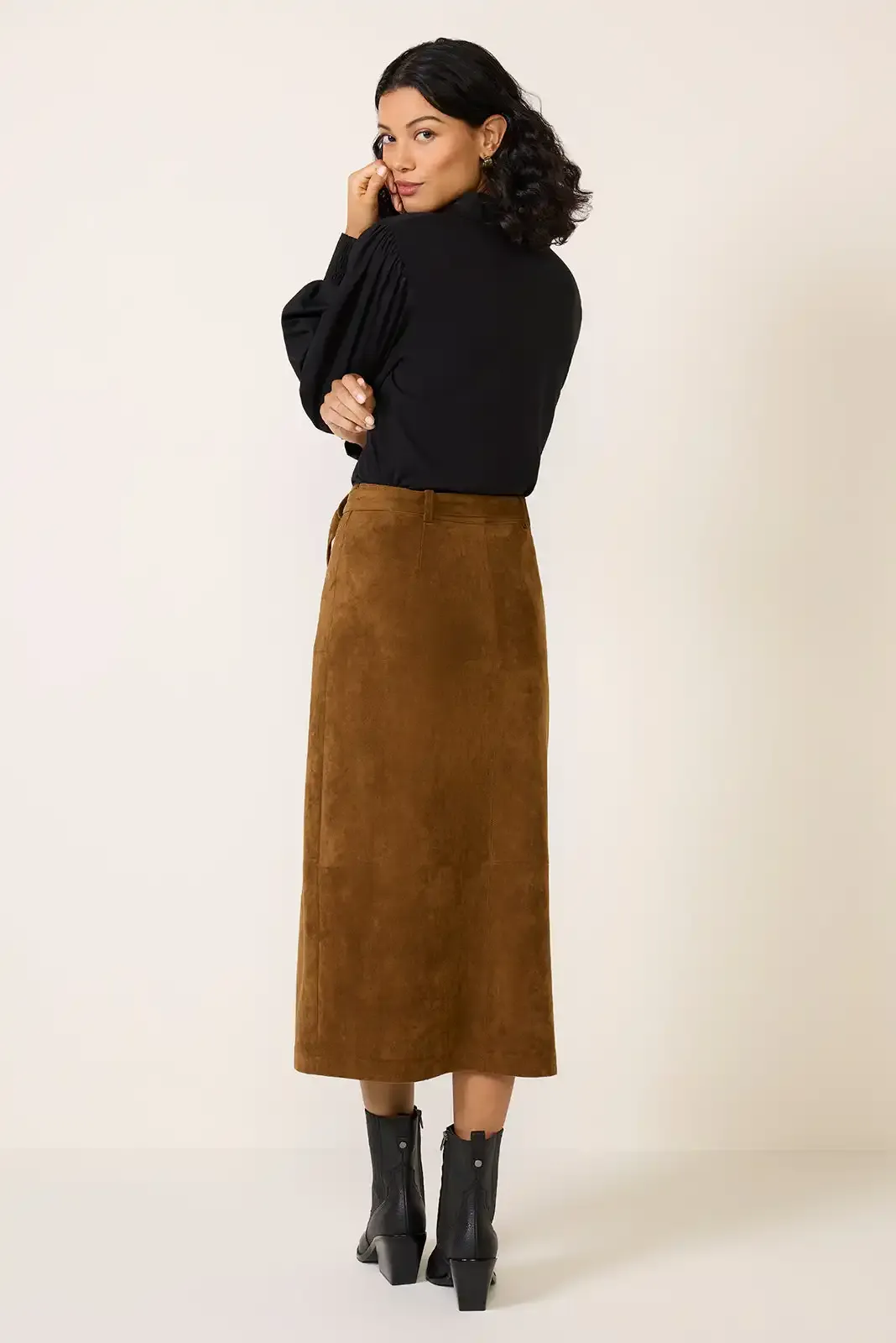 Caramel Suede Midi Skirt