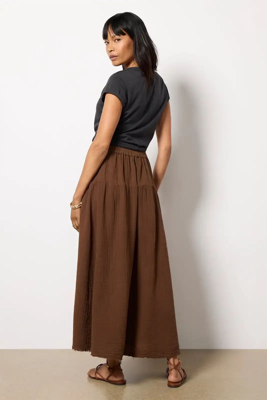 Cocoa Bean Gauze Midi Skirt