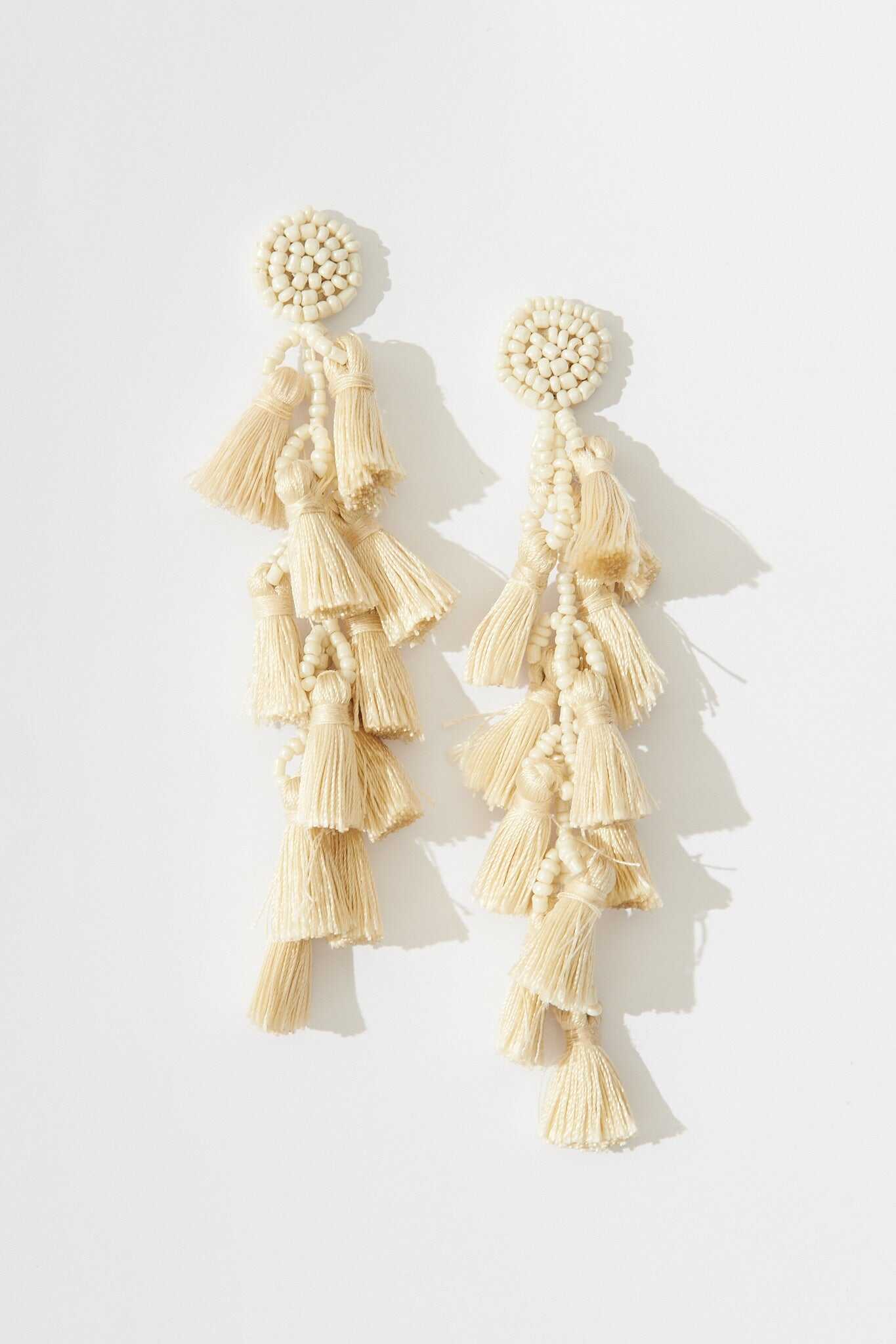 Drop Tassel Earrings In Cream