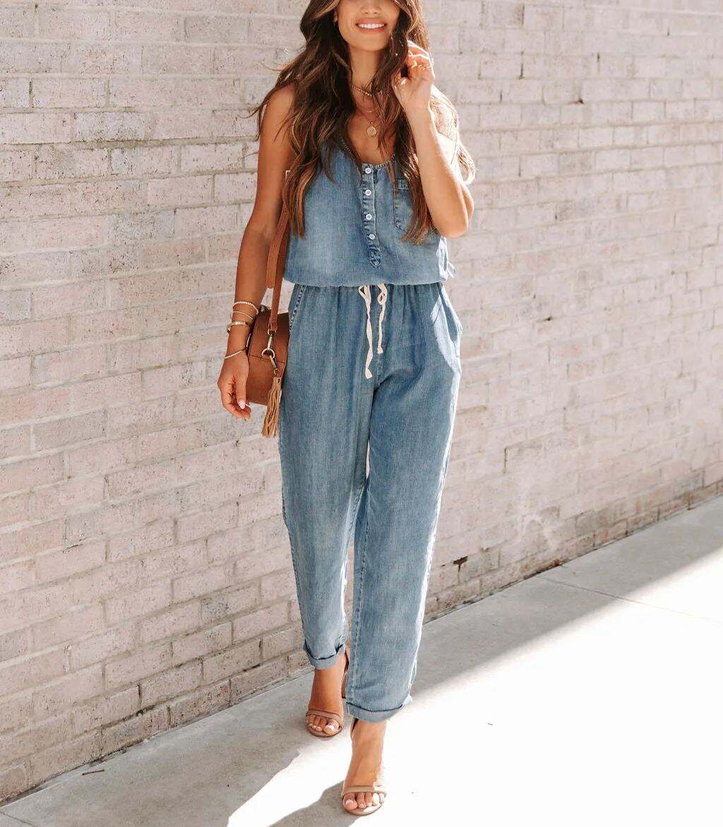 Pocketed Denim Jumpsuit