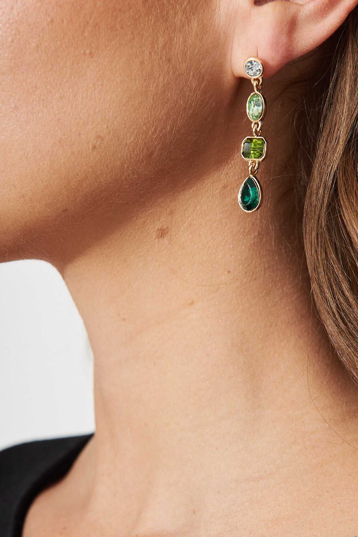 Drop Earrings In Multi Emerald