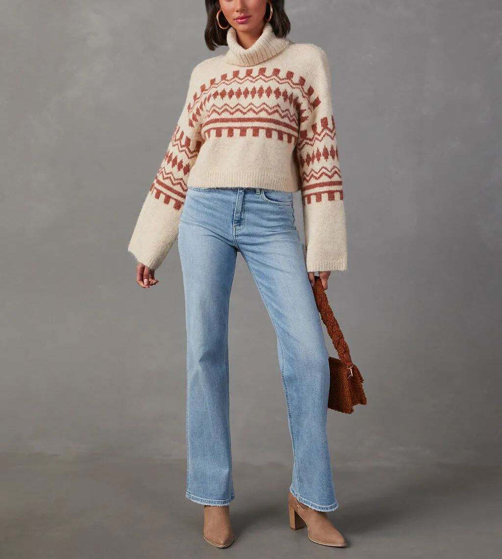 Fall Printed Turtleneck Sweater