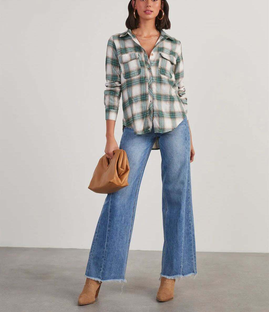 Plaid Utility Button Down Top