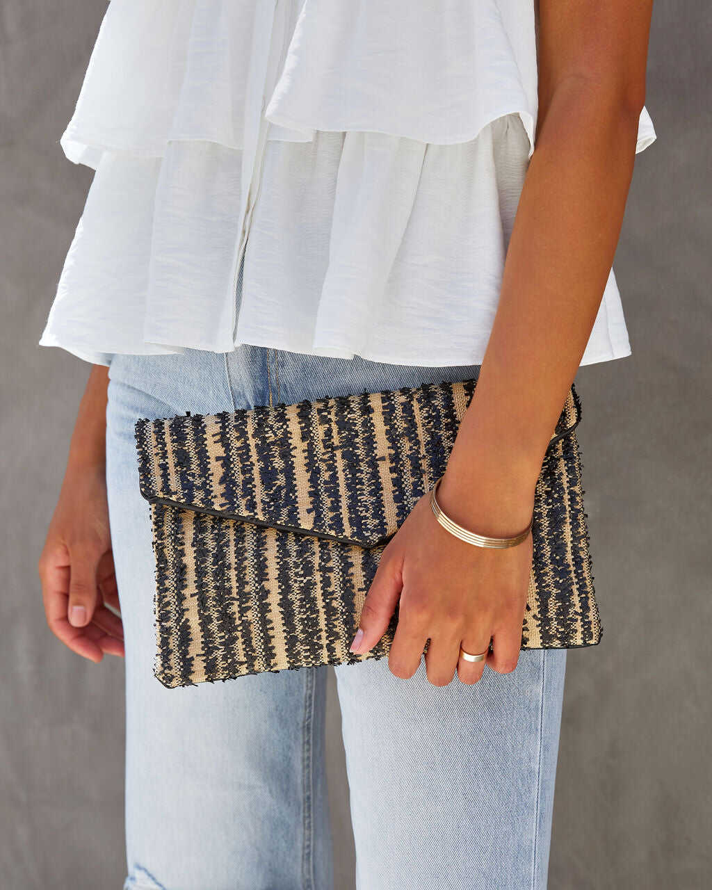 2-Color Woven Stripe Clutch