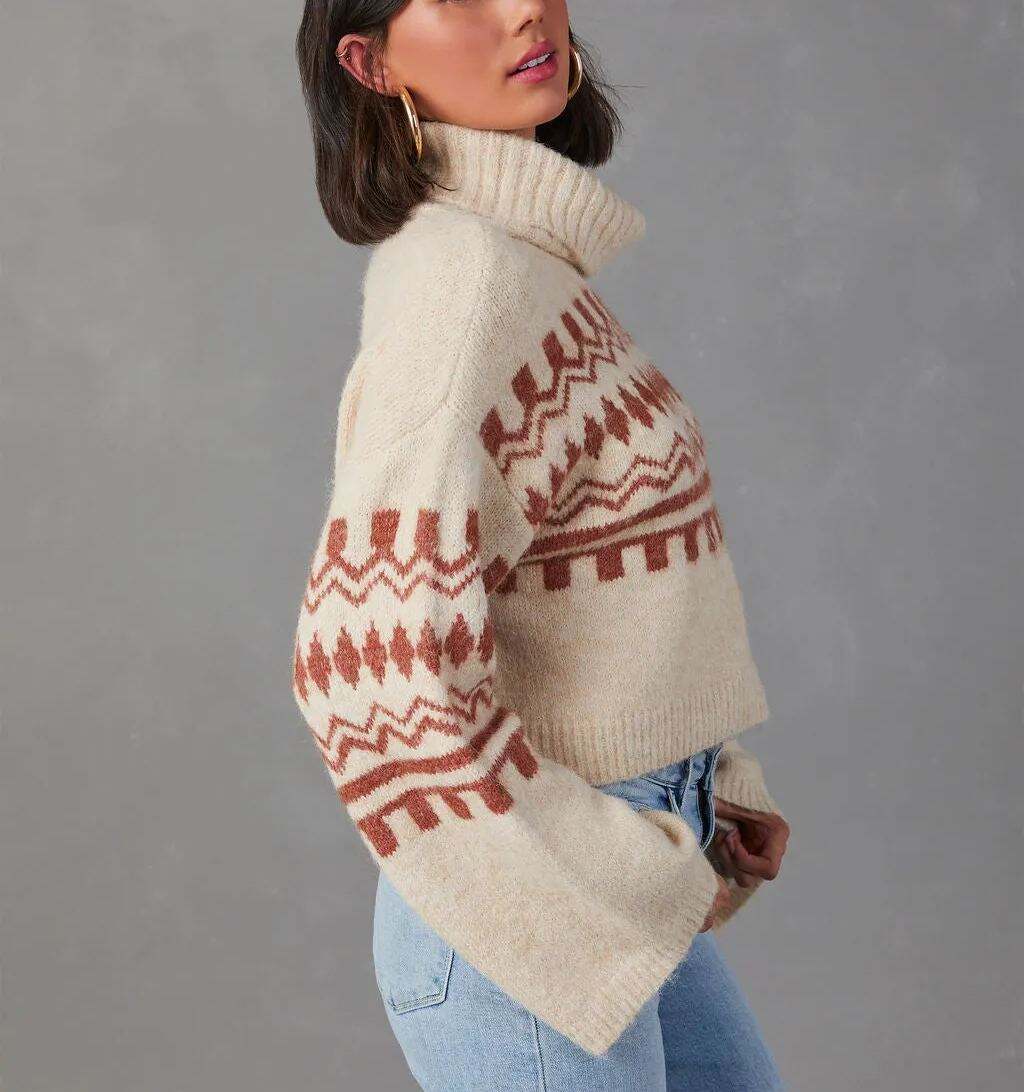 Fall Printed Turtleneck Sweater