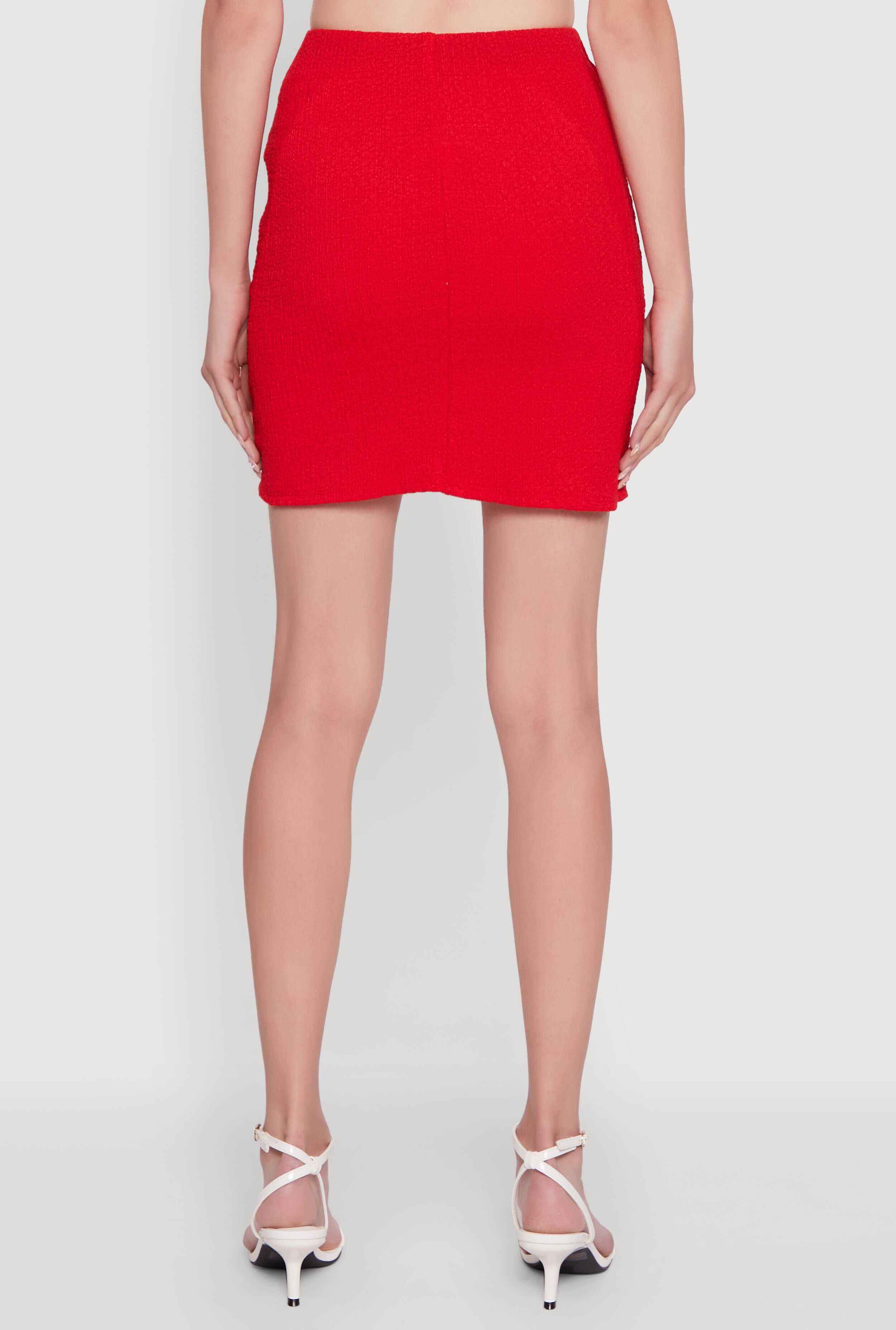 Textured Knit Bow Detail Side Slit Mini Skirt