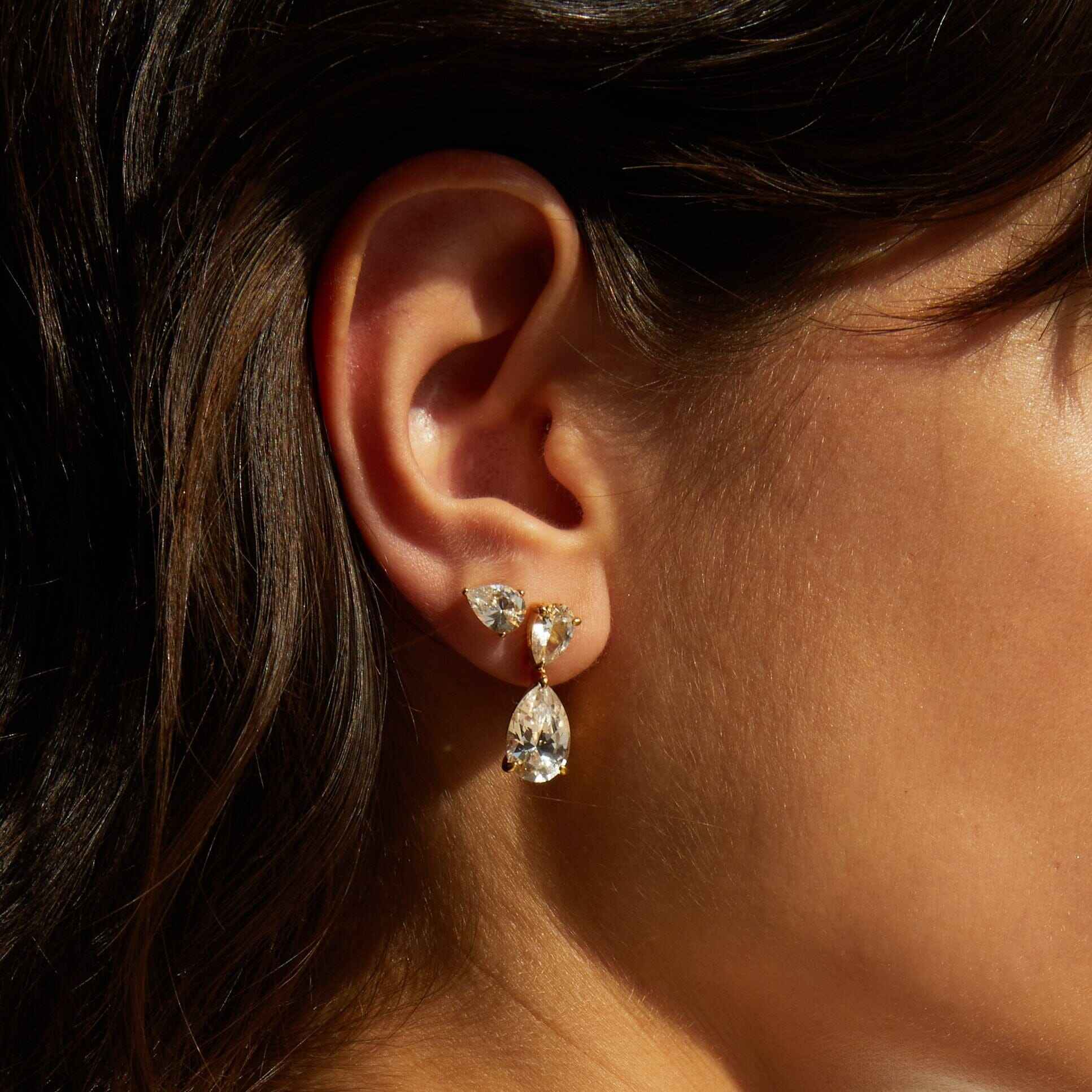 Pear-Shaped Crystal Double Drop Earrings