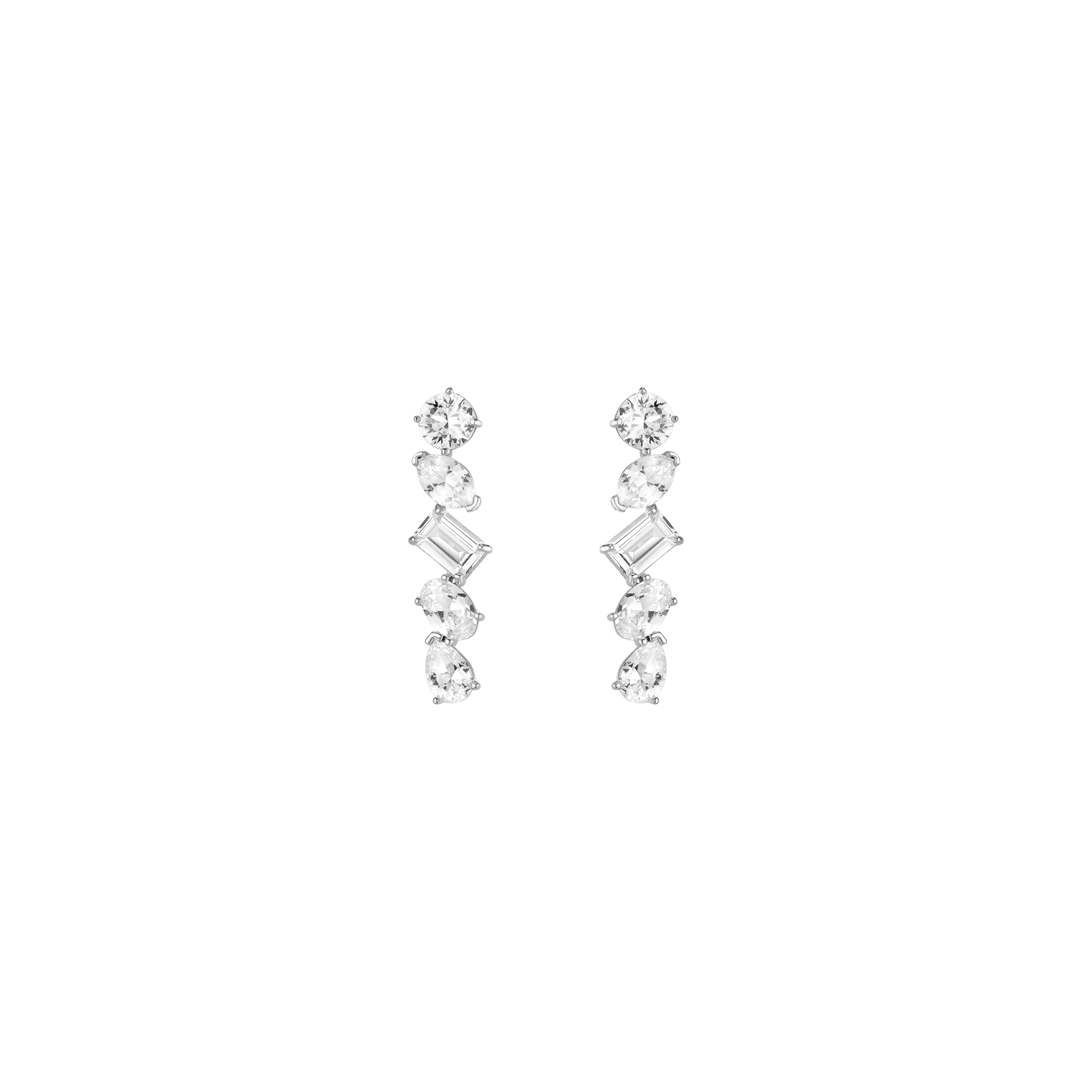 White Sapphire Mixed Shape Tennis Earrings