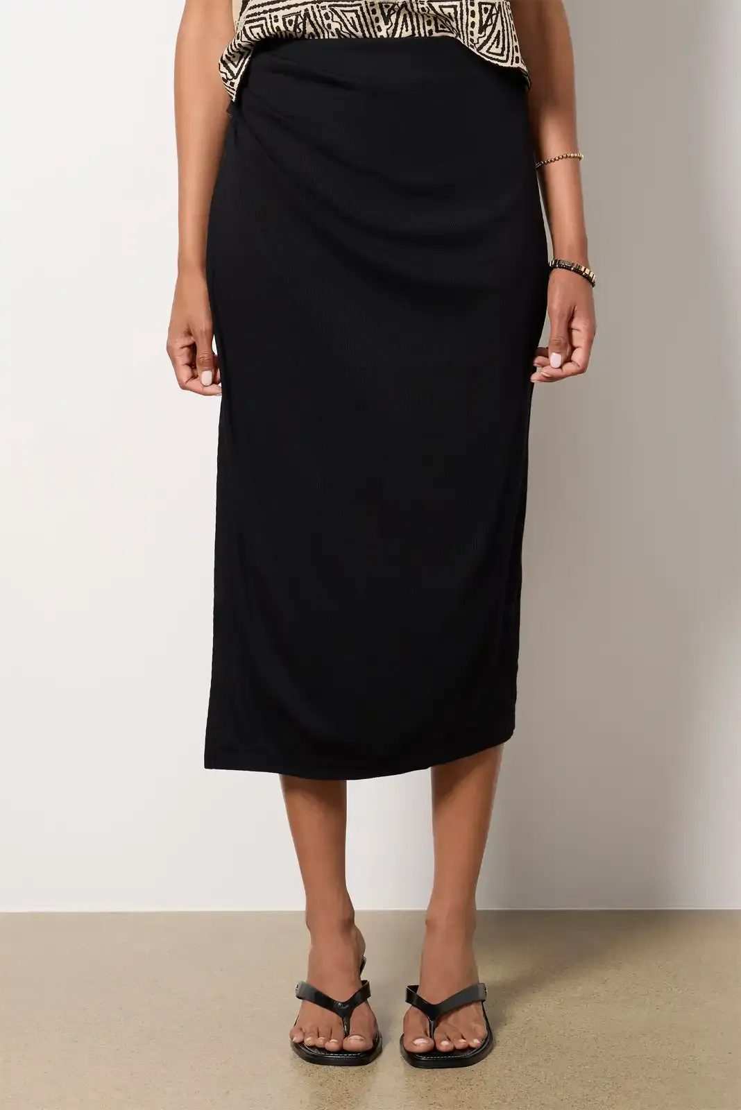 Black Wrap Silhouette Midi Skirt