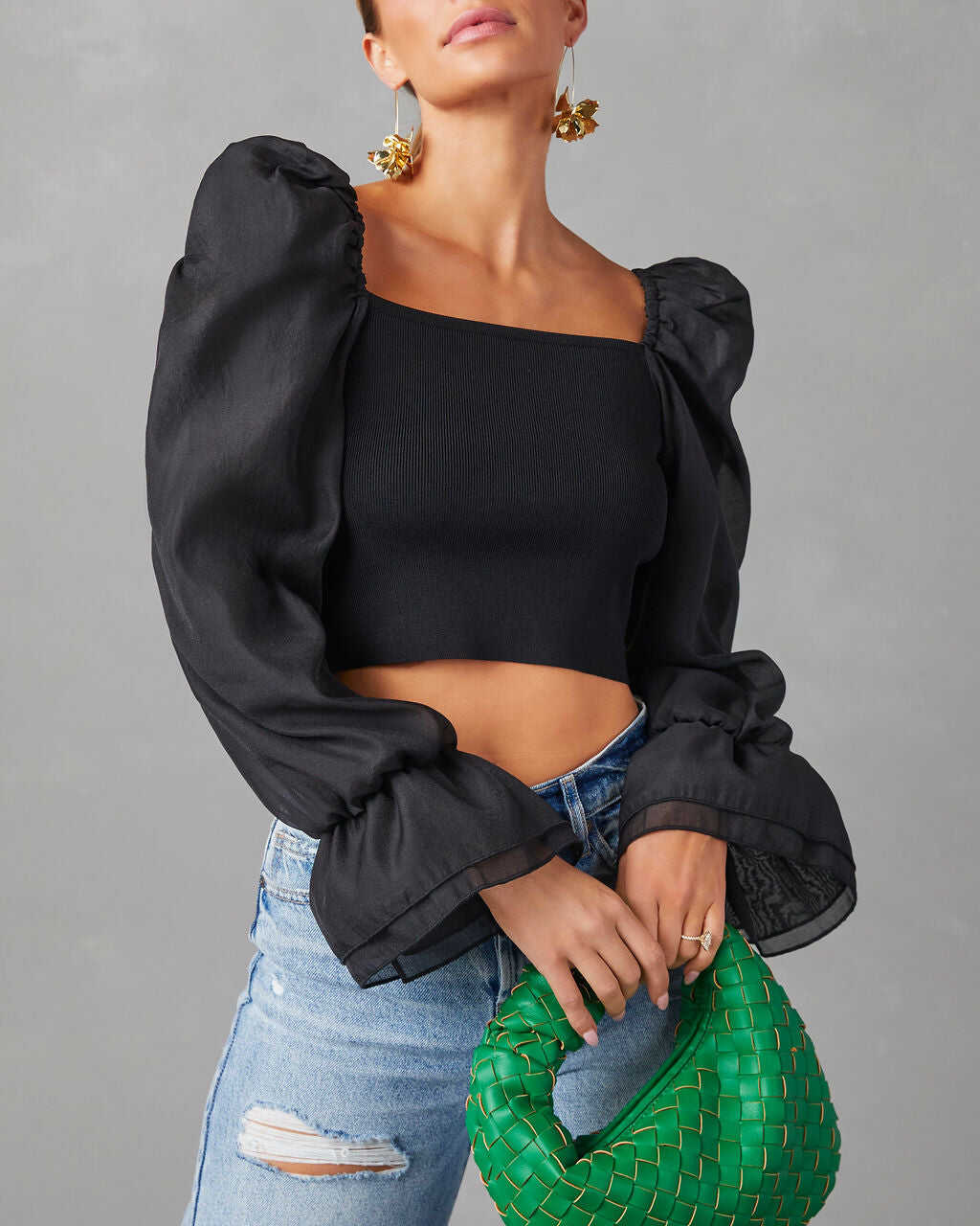 Statement Sleeve Crop Blouse