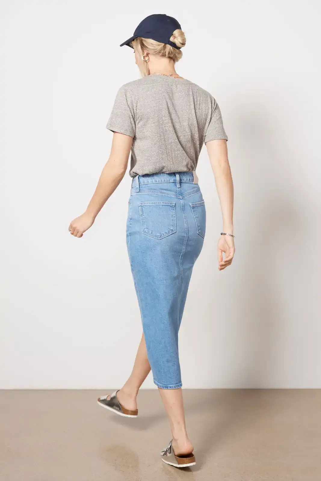 Light-Colored Denim Midi Skirt
